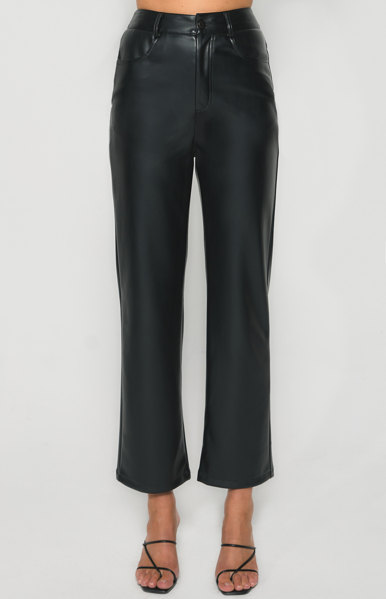 Faux Leather Straight Leg Pants with Waistband (WPA215B) 