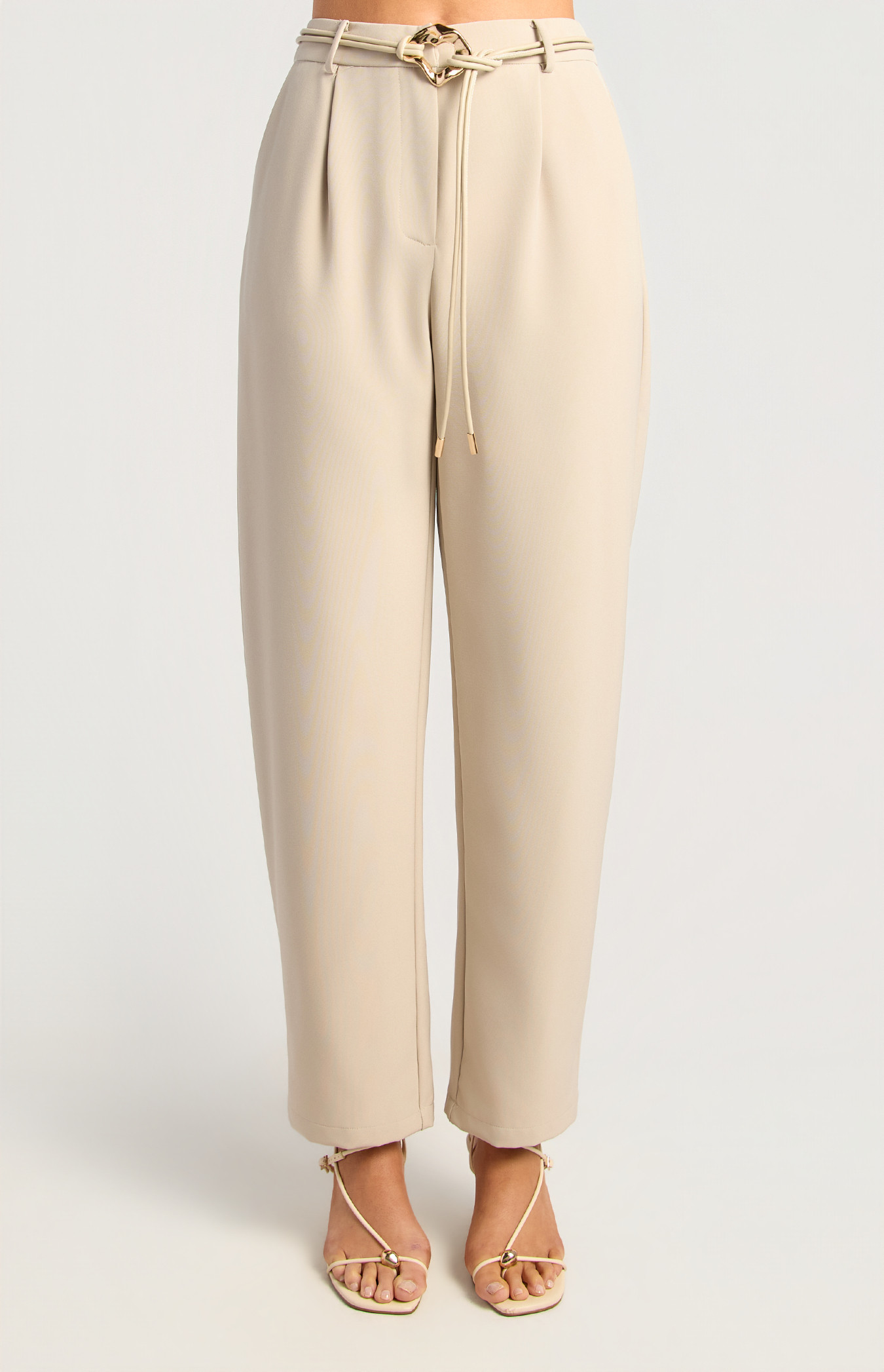 Gold Buckle Faux Leather Belt Tapered Pants (WPA369B)