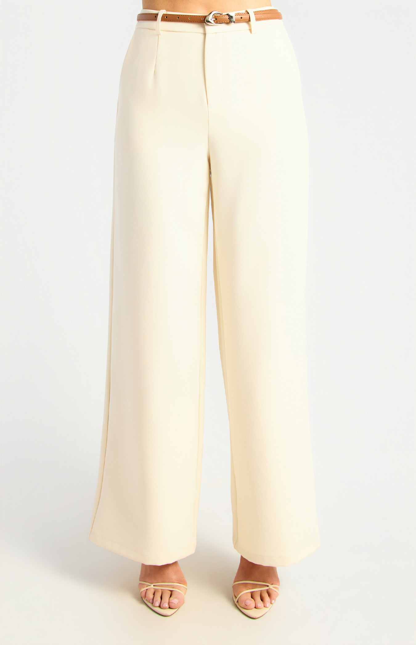 Faux Leather Belt Detail Straight Leg Pants (WPA375B)