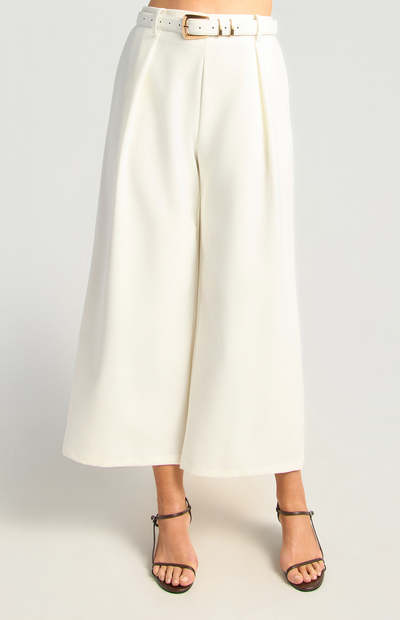 Inverted Pleat Detail Pants With Faux Leather Belt (WPA378B)