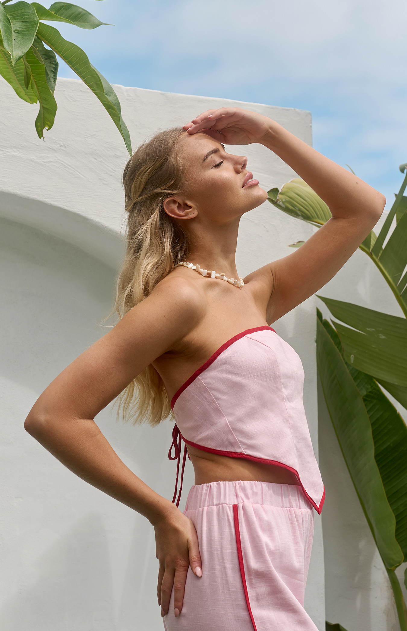 Contrast Detail Scarf Top with Back Tie (WTO622A)