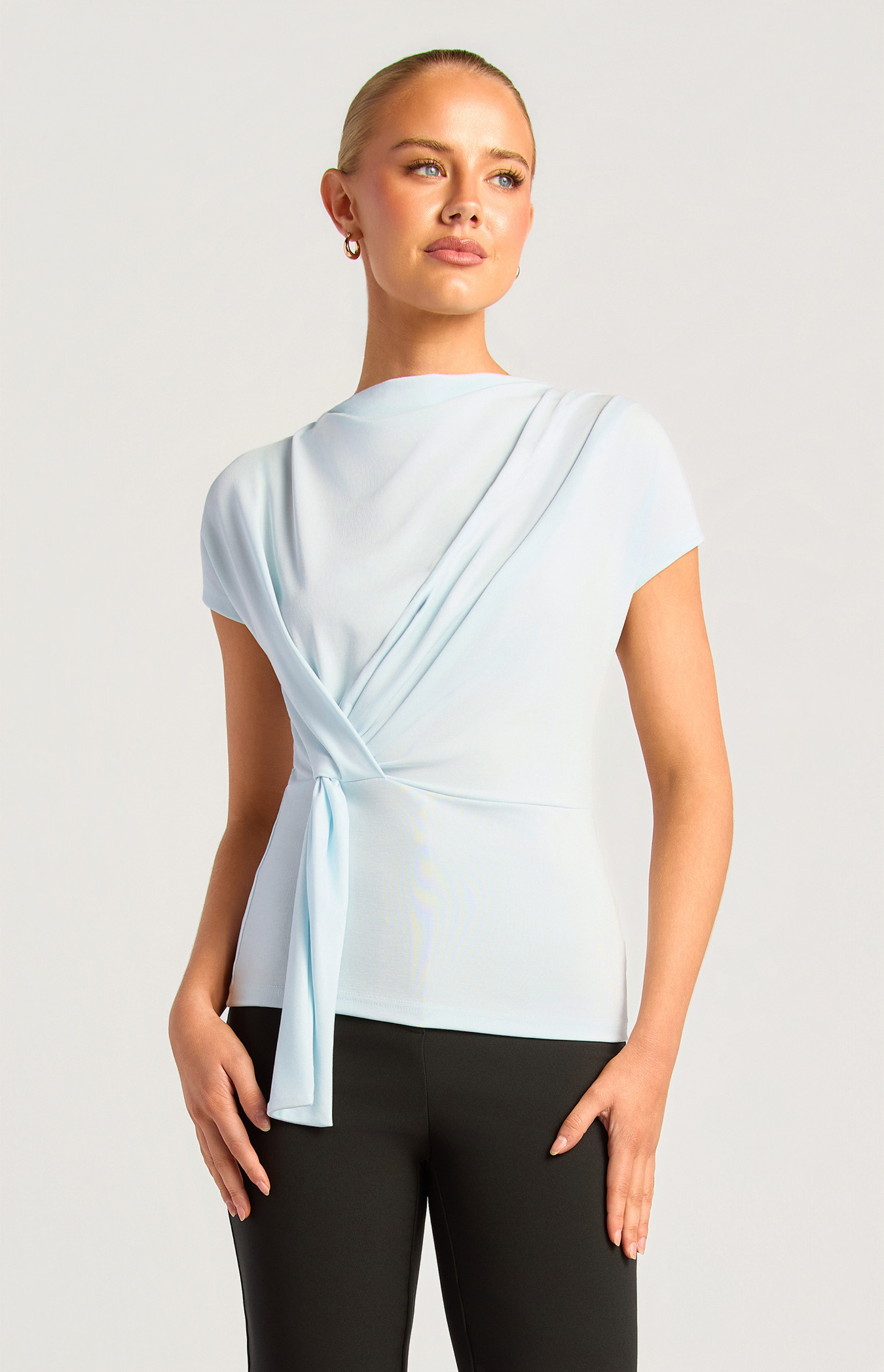 Cowl Neck Drape Detail Top (WTO844B)