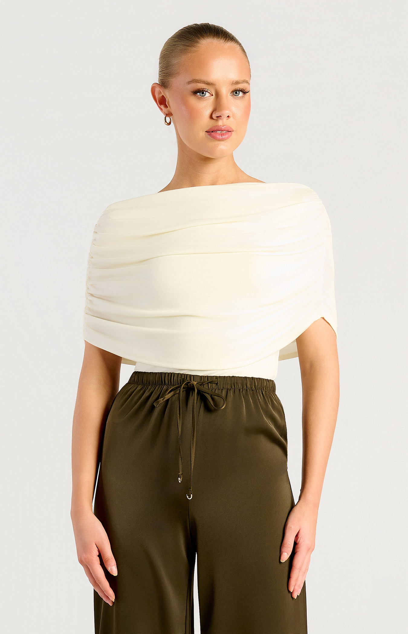 Wide Draped Cowl Neck Detail Jersey Top (WTO873B)