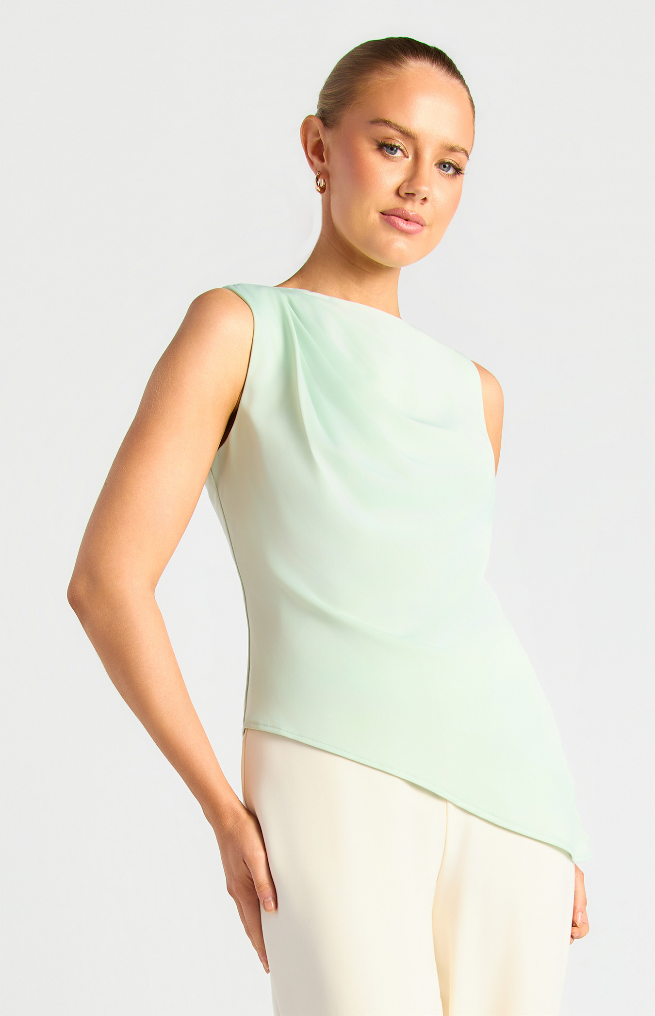 Round Neck Top With Pleated Shoulder Detail (WTO883B) 