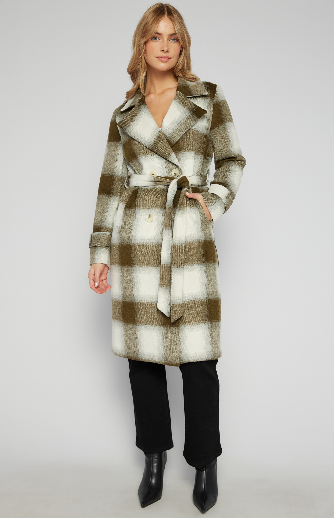 Checkered Double Breasted Faux Wool Coat (AJT315-3B)
