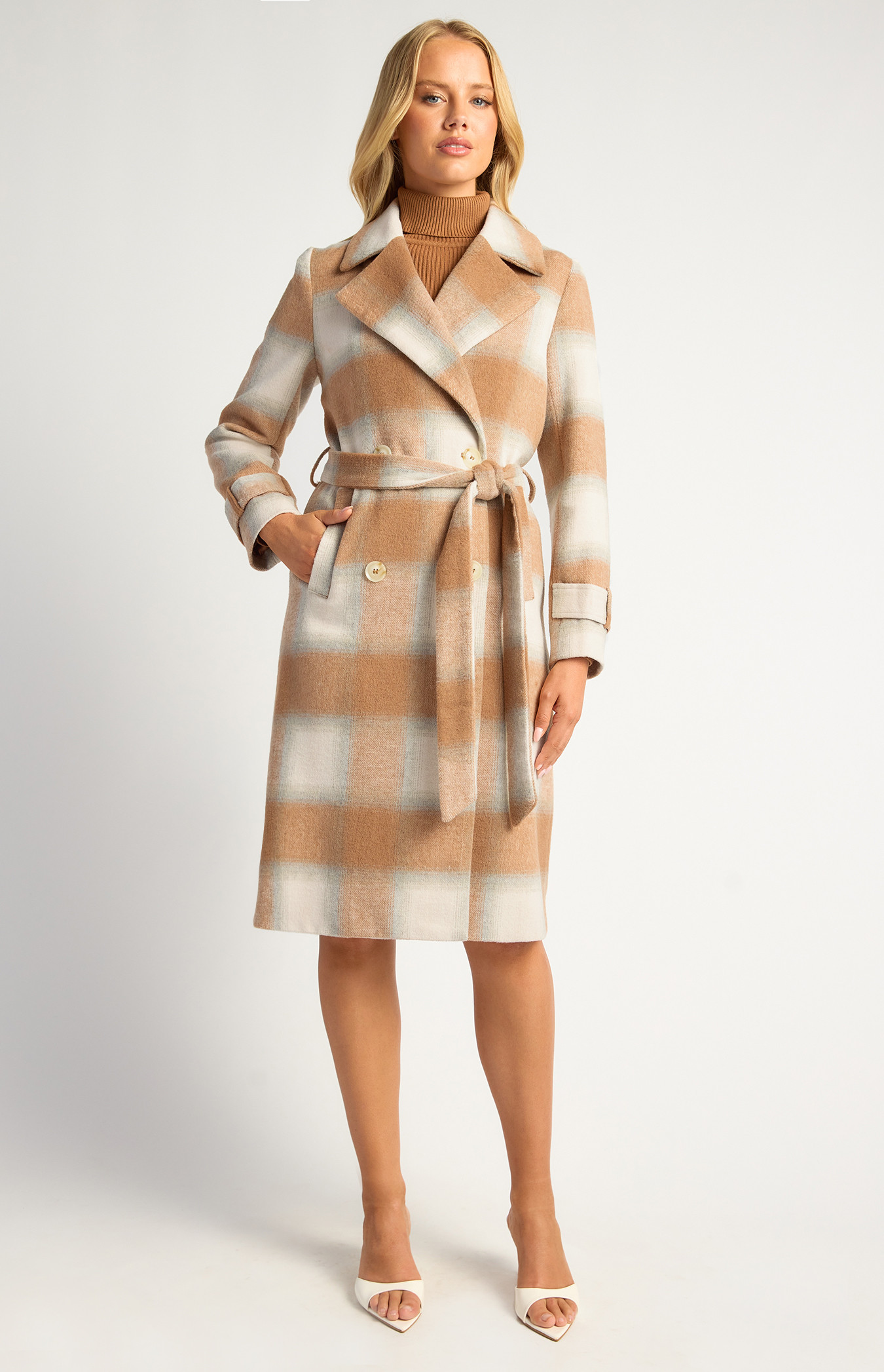 Checkered Double Breasted Faux Wool Coat (AJT315-3B)
