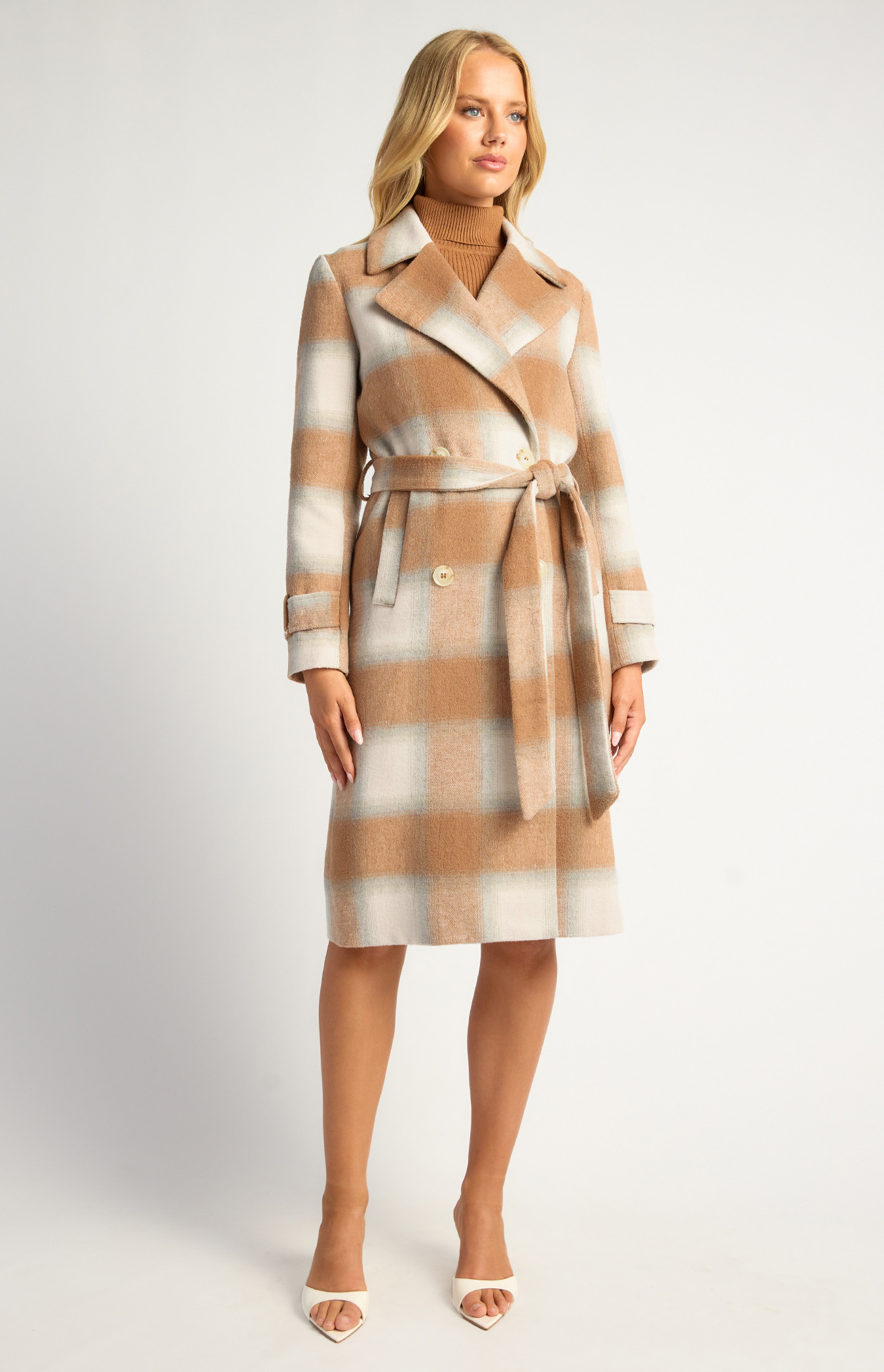 Checkered Double Breasted Faux Wool Coat (AJT315-3B)
