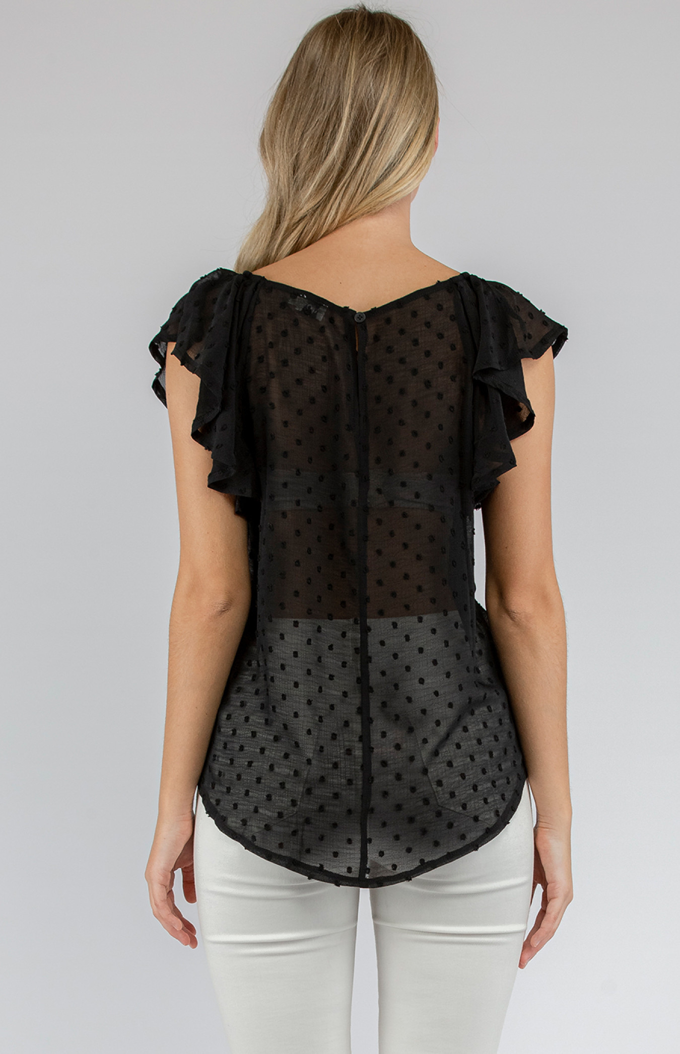 sheer ruffle sleeve top