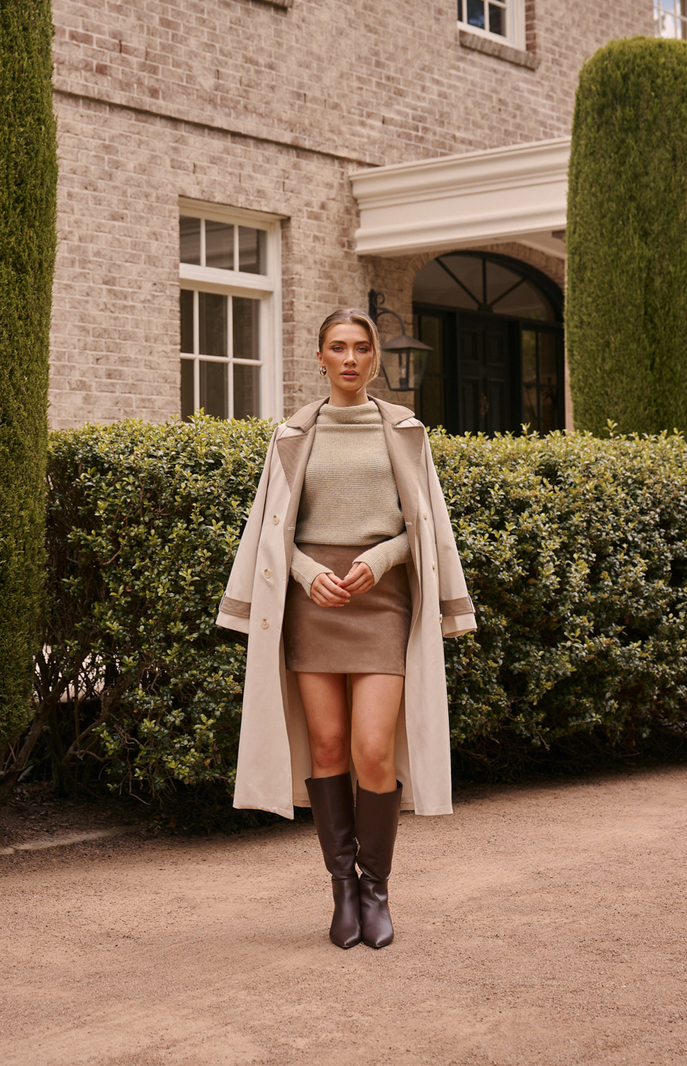 Contrast Details Longline Trench Coat (WJT260B)
