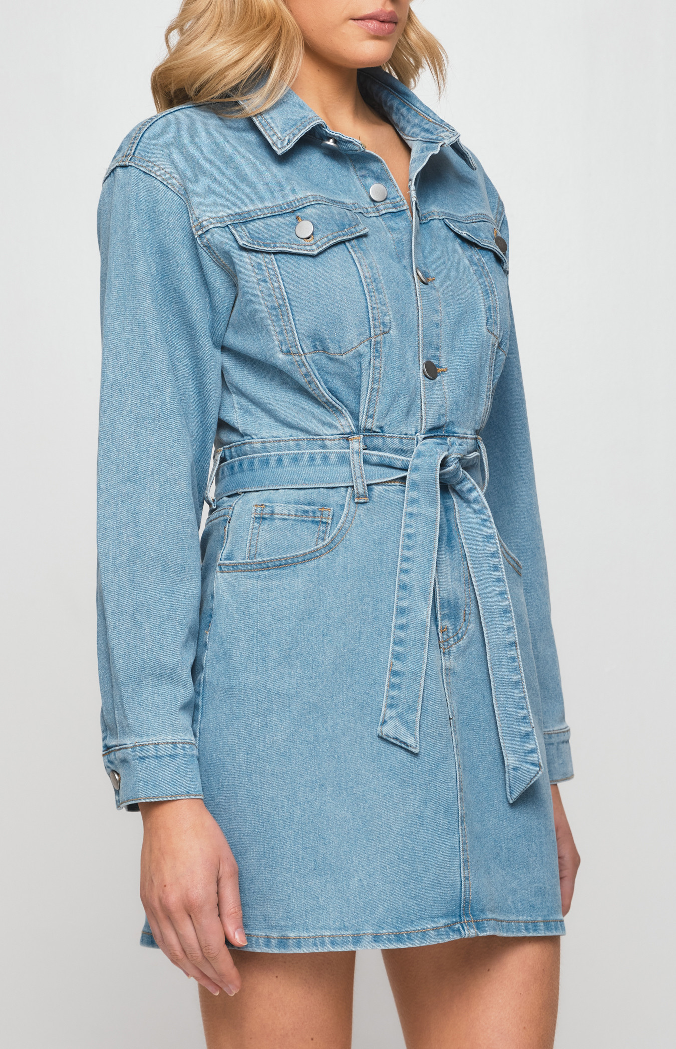 Denim Shirt Dress with Functional Pockets (SDM122) | Style State
