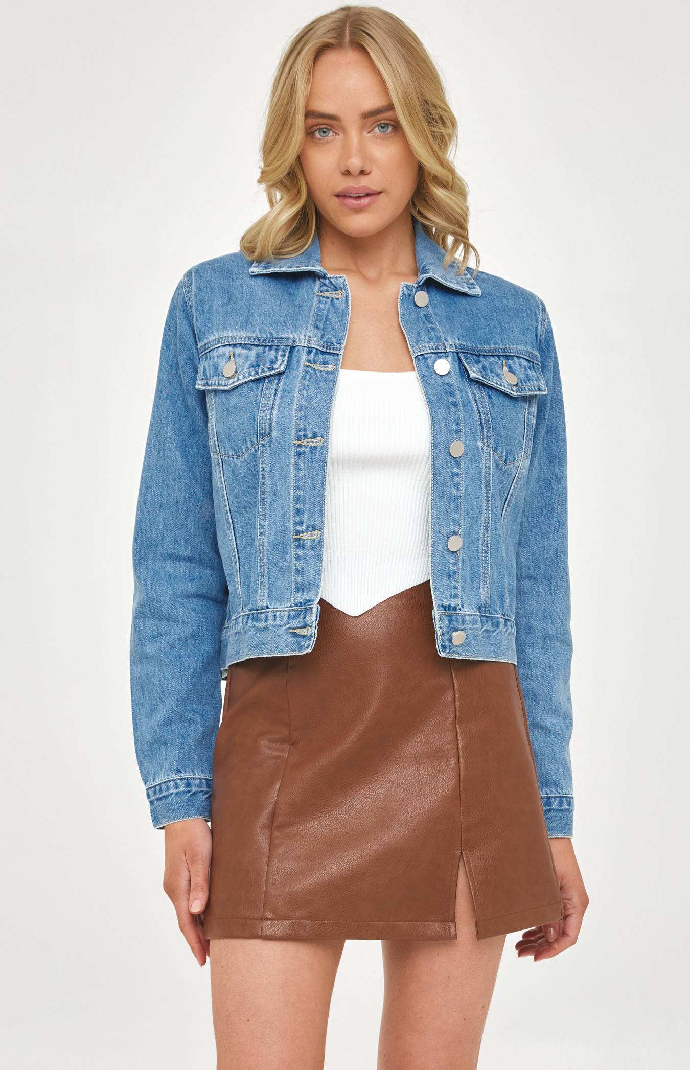 Denim Jacket with Front Pockets and Seam Details (SDM125)