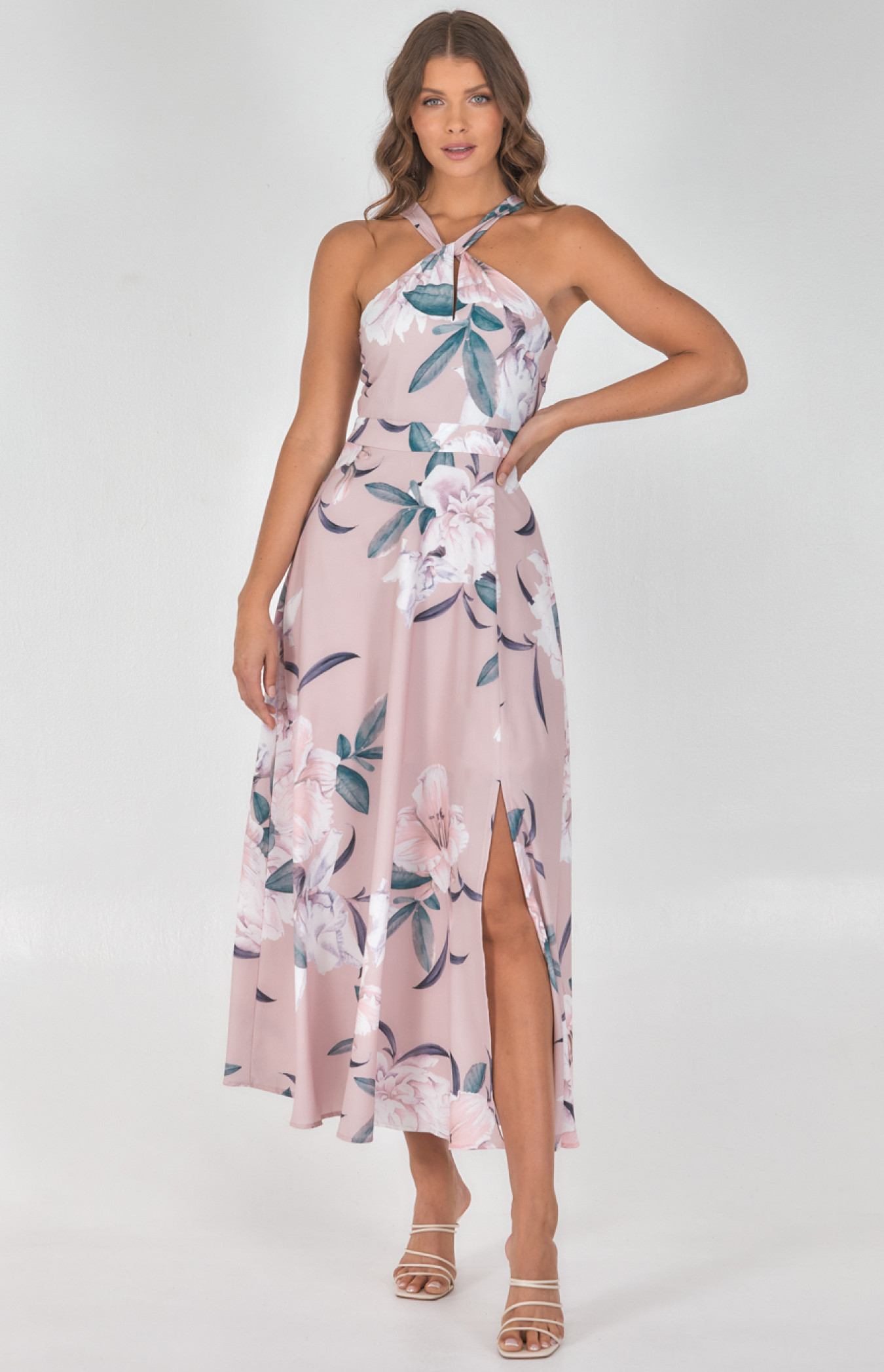 Halter Neckline Floral Maxi Dress (SDR1104A)