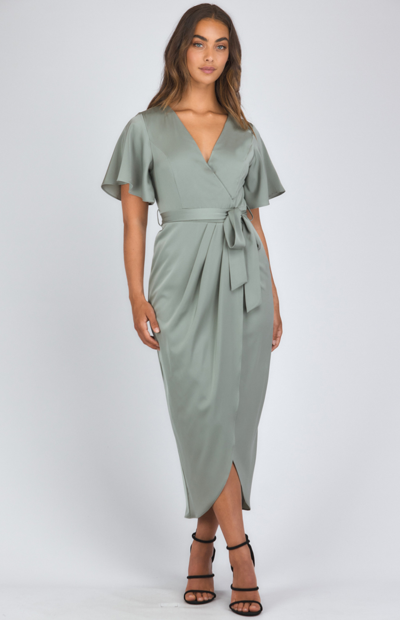 Butterfly Sleeve Midi Dress Dark Green