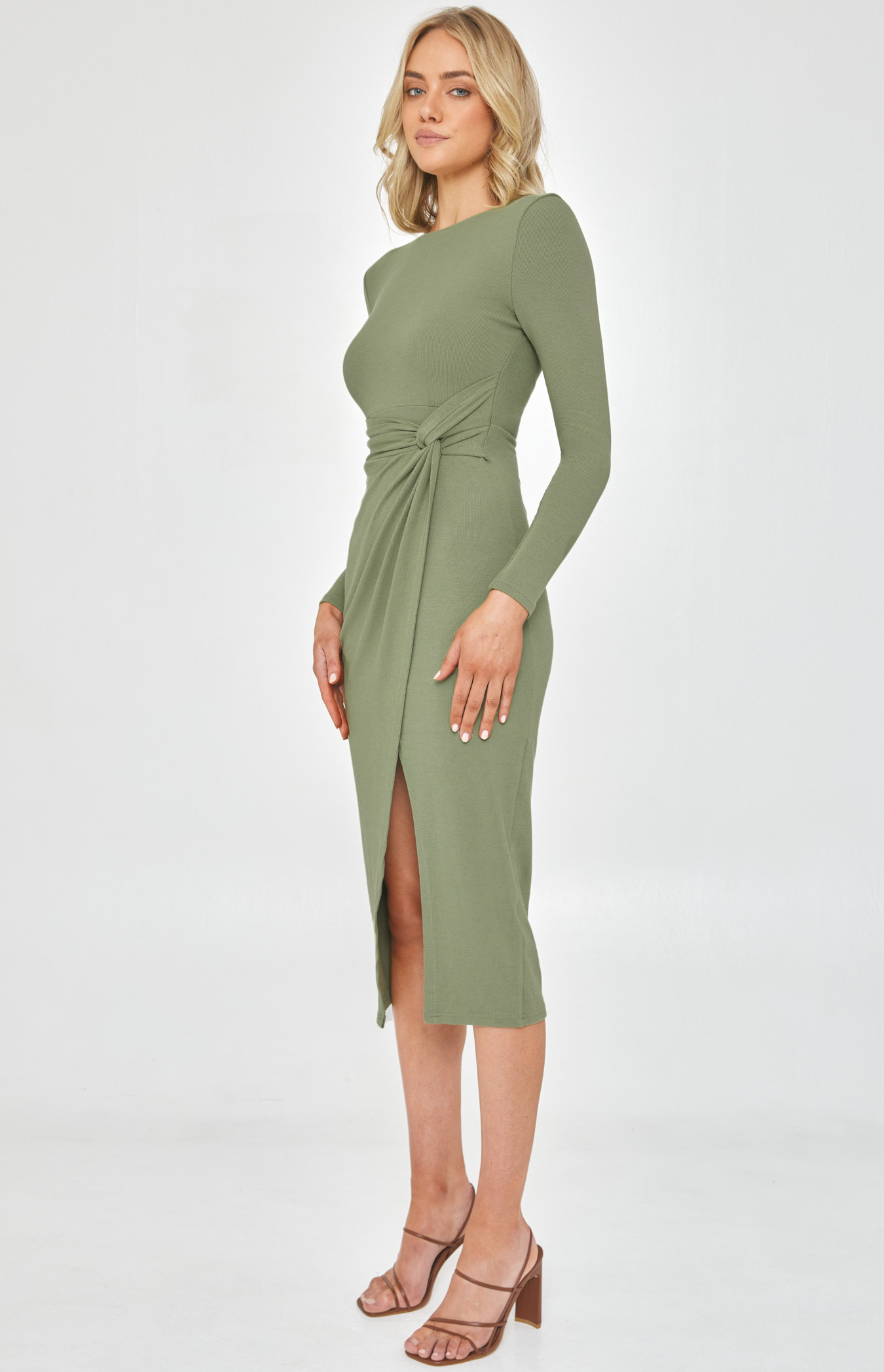 Long Sleeve Dress with Side Knot Detail 