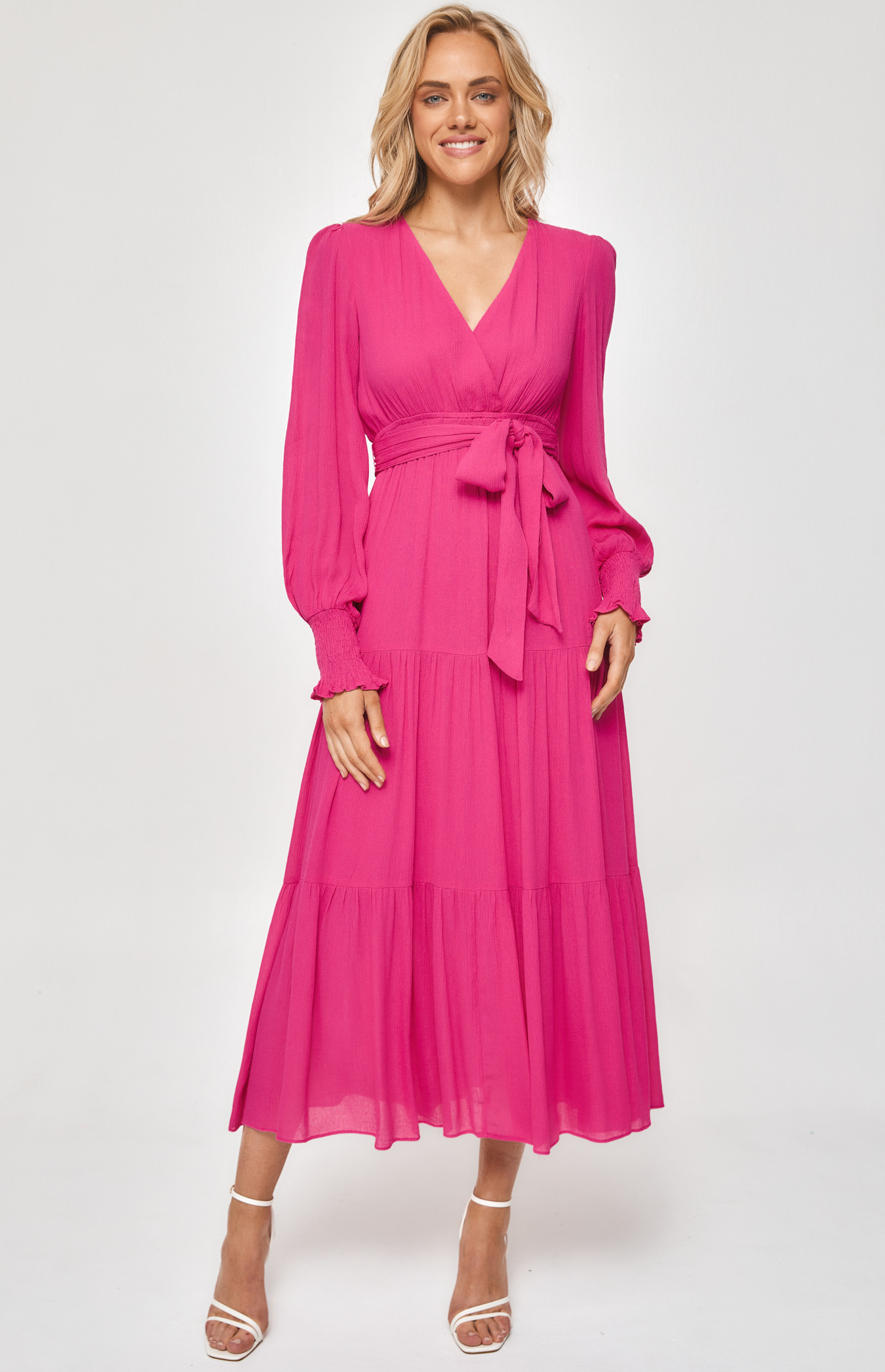 Crepe Maxi Dress with Shirred Waist and Tiered Hem (SDR1199A) 