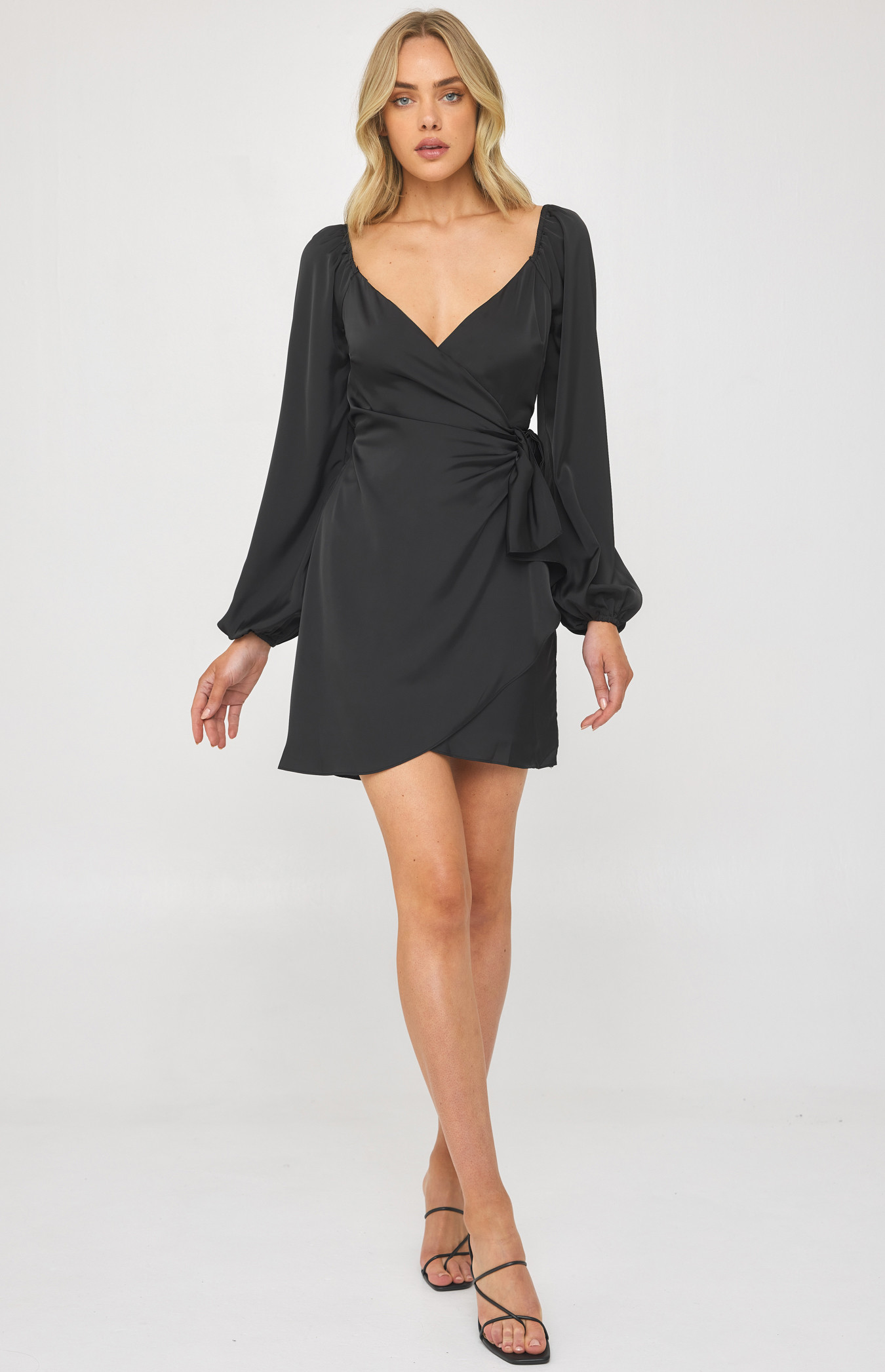 Satin Dress with Wrap Front Tie Detail (SDR1206A)