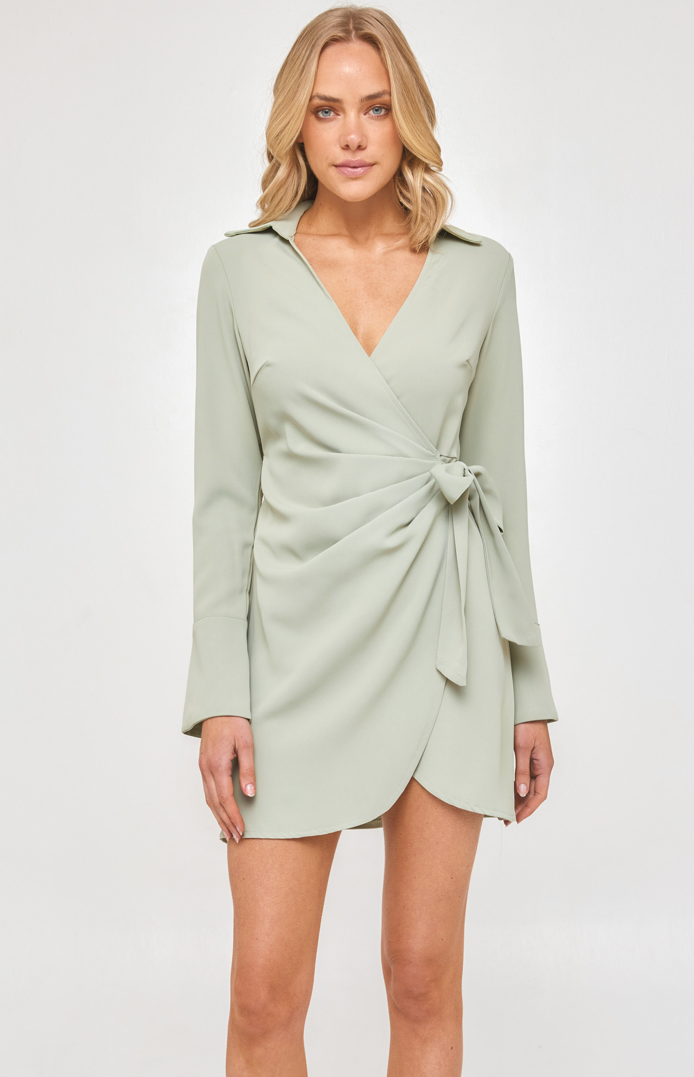 Wrap Shirt Dress with Pleated Details (SDR1234B) 