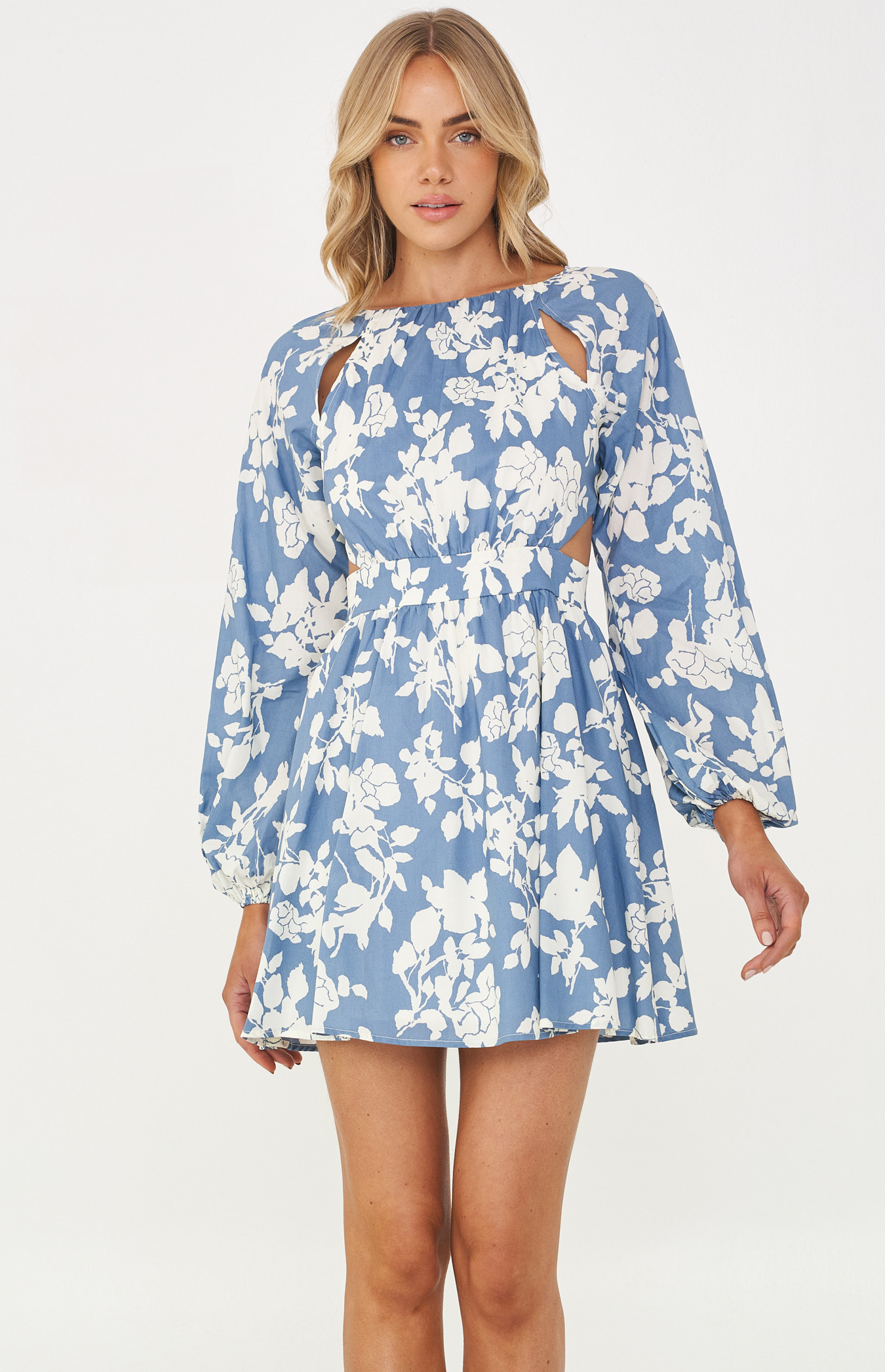 Printed Mini Dress with Waist Cut Out 