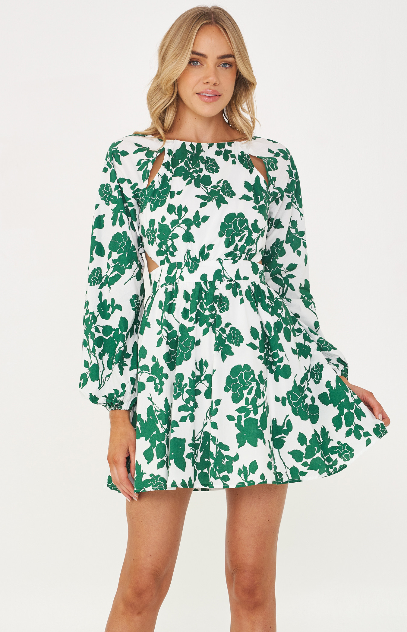 Printed Mini Dress with Waist Cut Out Details (SDR1237A)
