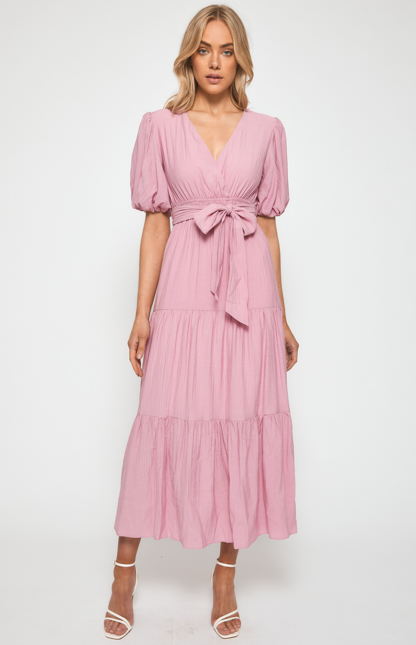 One Shoulder Bubble Sleeve Printed Wrap Maxi Dress main image 1