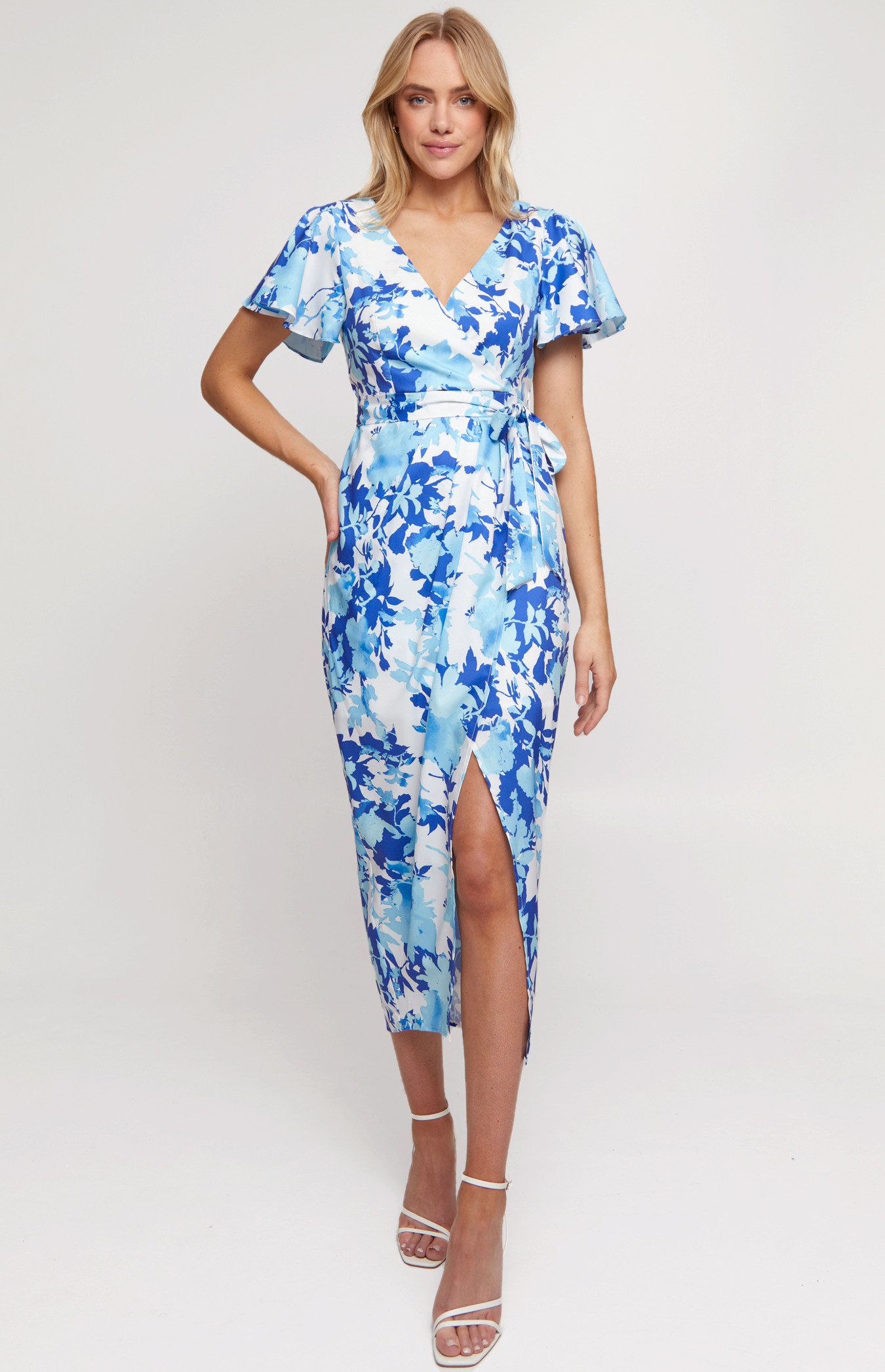 Butterfly Sleeve Flounce Dress Dusty Green Floral