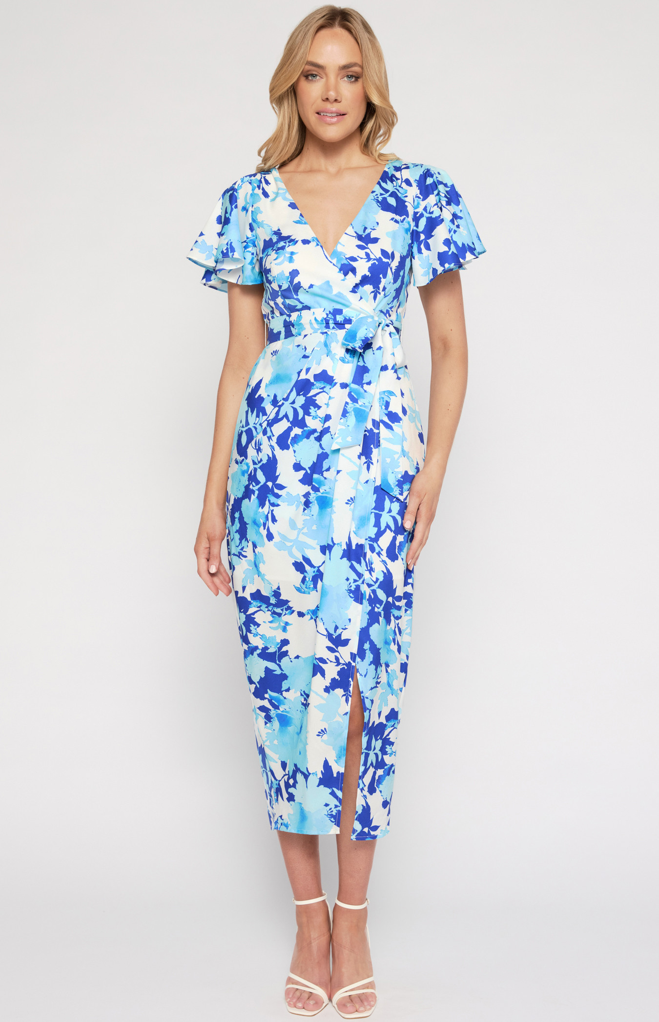 Floral Butterfly Sleeve Dress with Tulip Hem (SDR1332B) | Style State