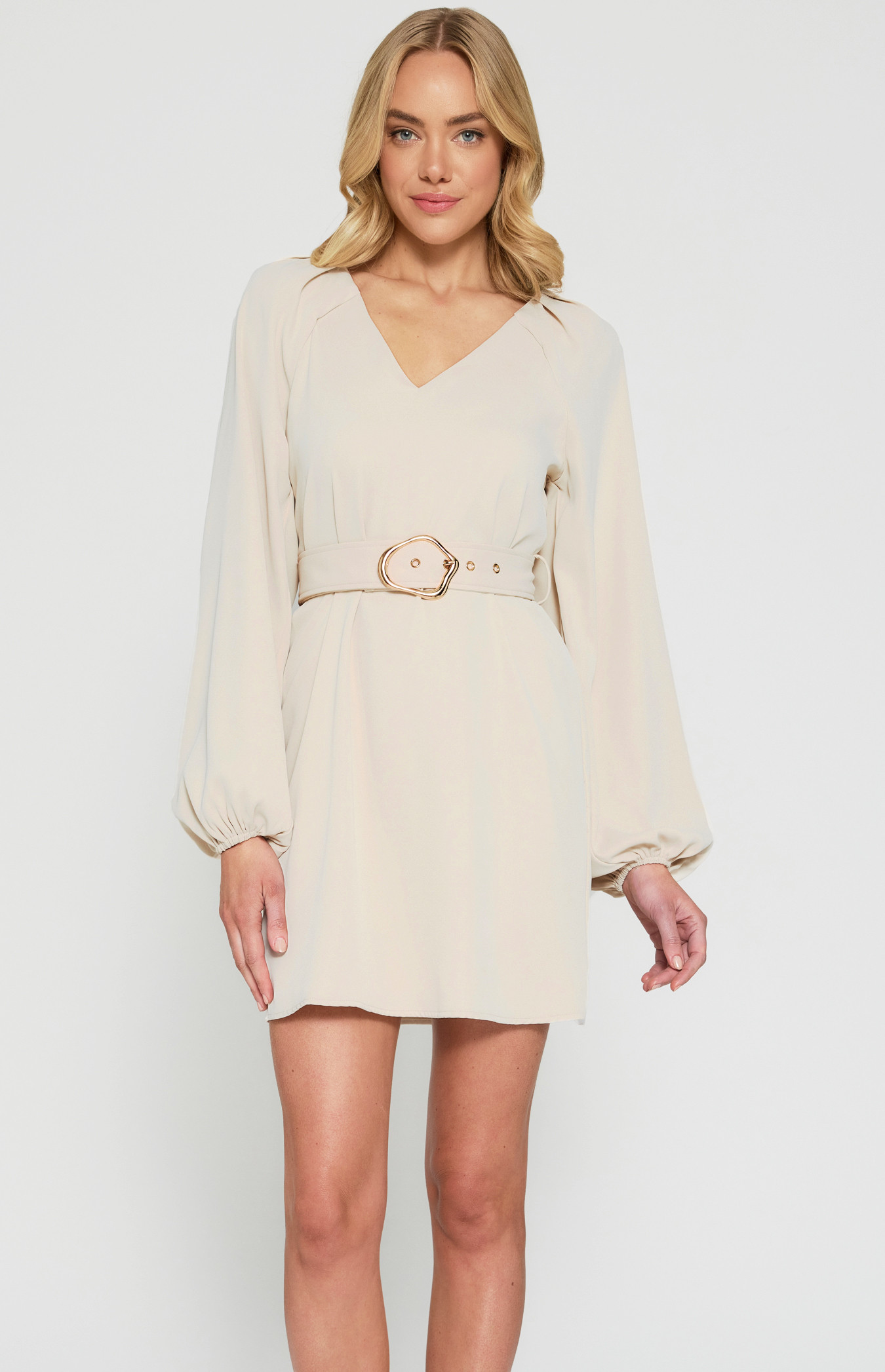 Pleated Shoulder Dress with Belt Buckle Feature (SDR1414B)