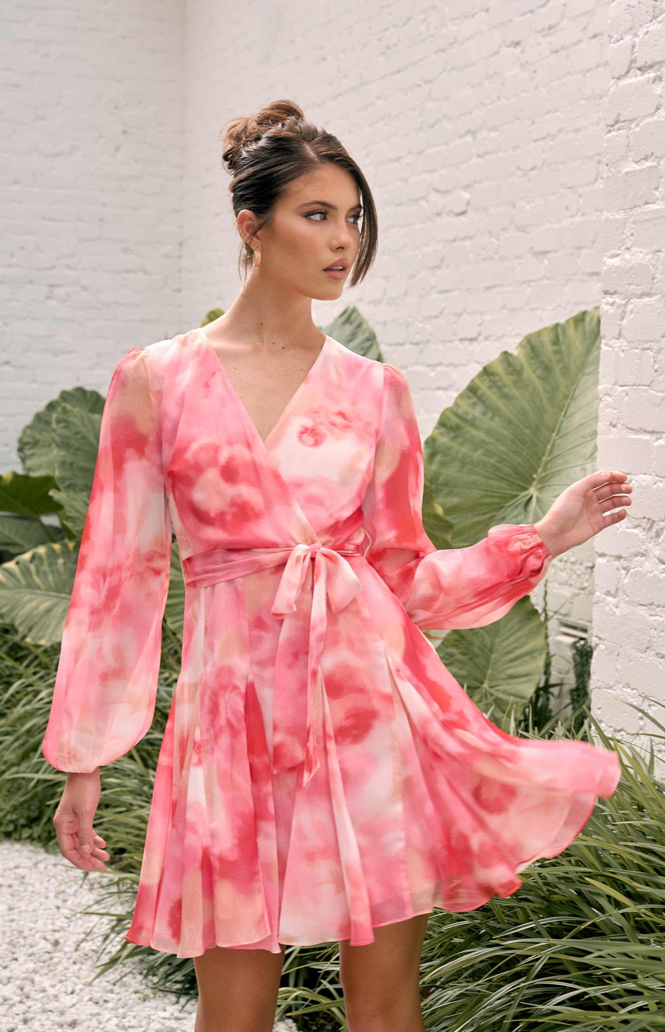 Blurred Floral Print Godet Detail Dress (SDR1569B)