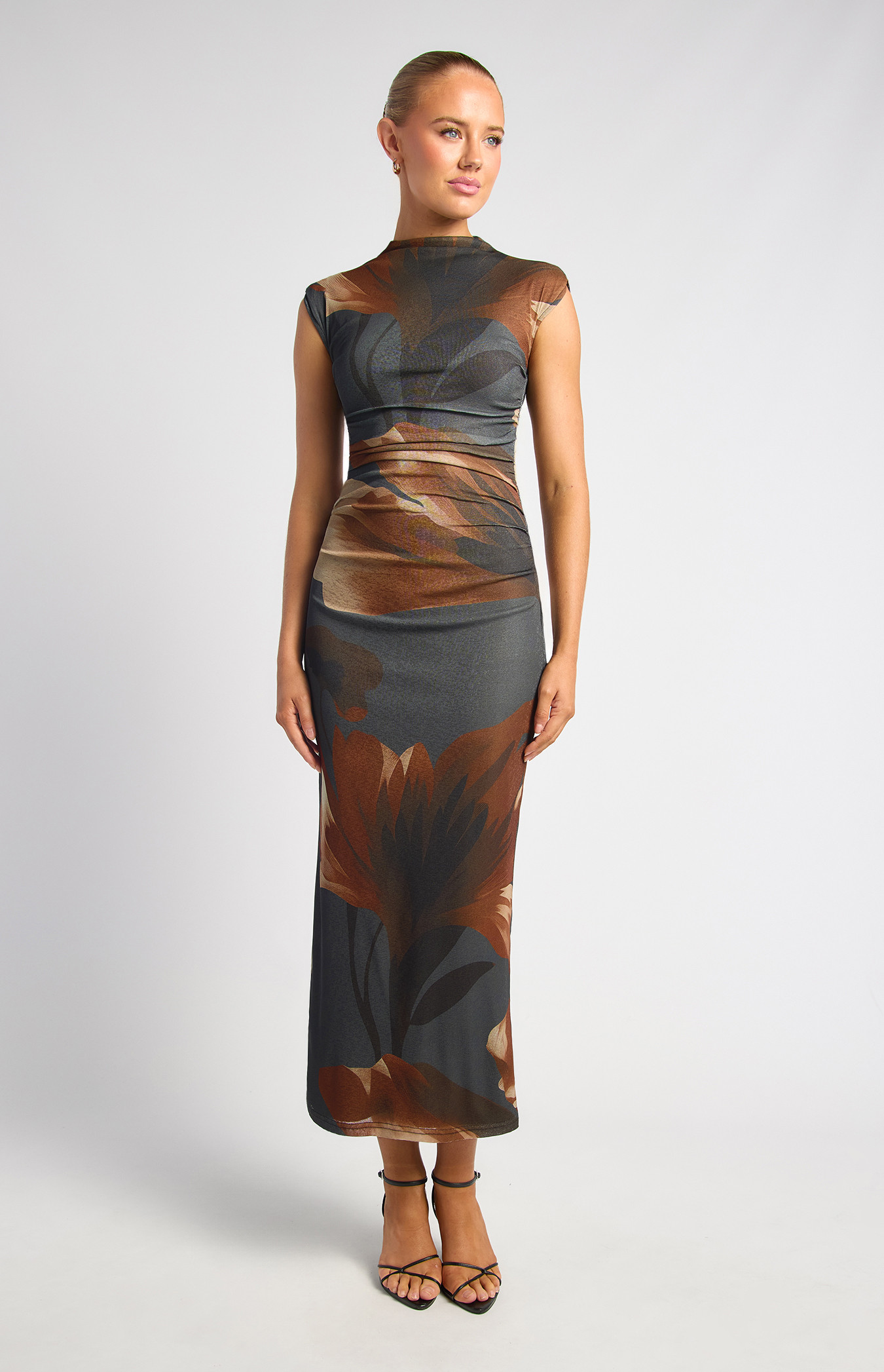 Floral Mock Neck Tissue Jersey Midi Dress (SDR1761-2A)