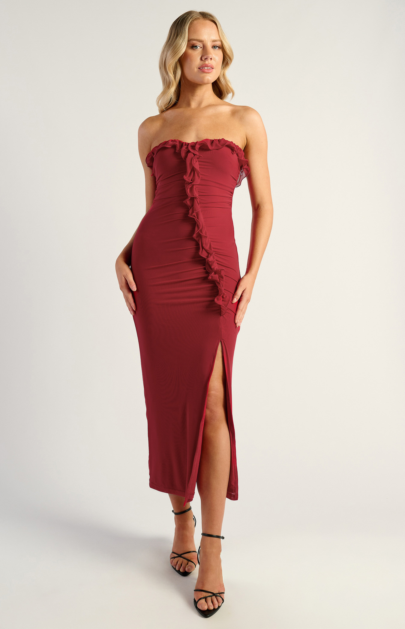 Cascading Ruffle Detail Mesh Dress with Side Split (SDR1806A)
