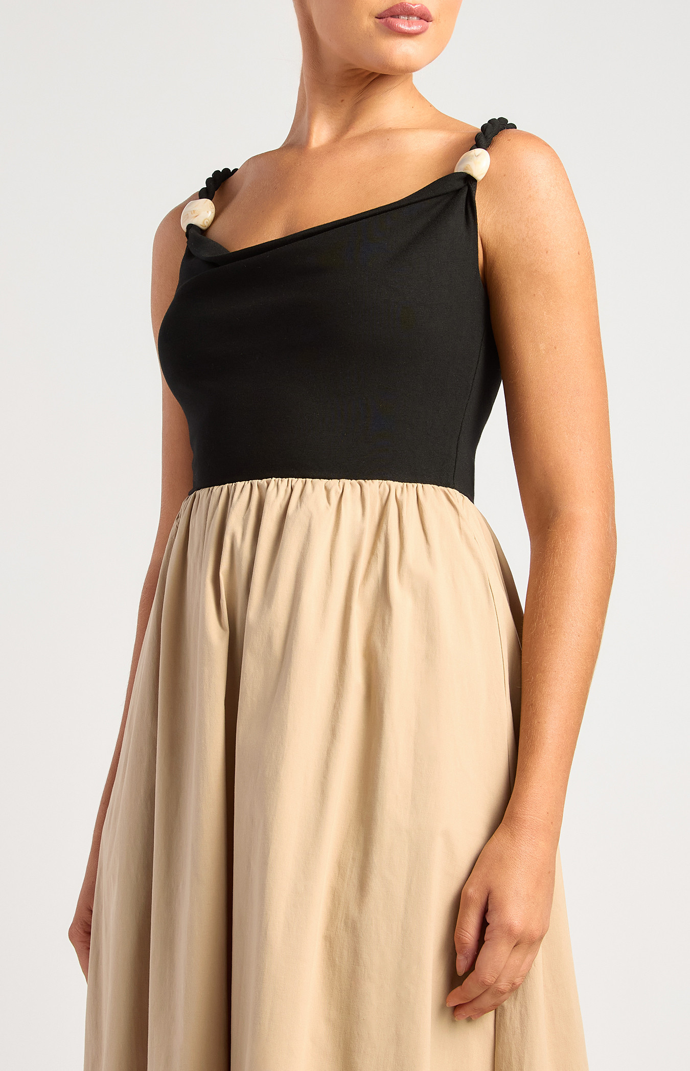 Marble Detail Twisted Strap Contrast Cotton Dress (SDR1860A)