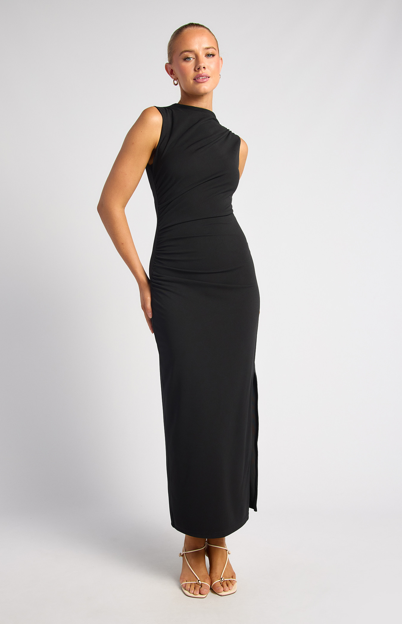 High Neck Pleated Detail Jersey Dress (SDR1936A)