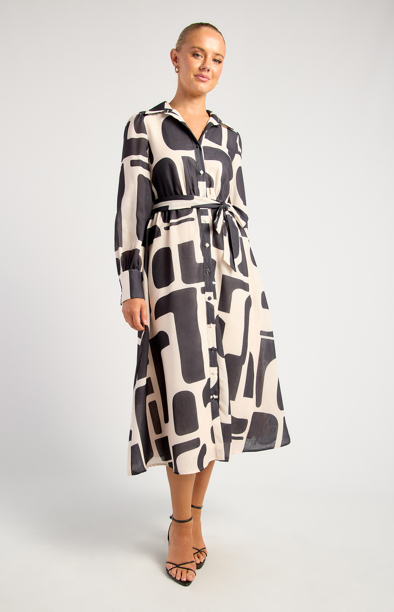 Printed Faux Linen Button Up Shirt Dress (SDR1942A)