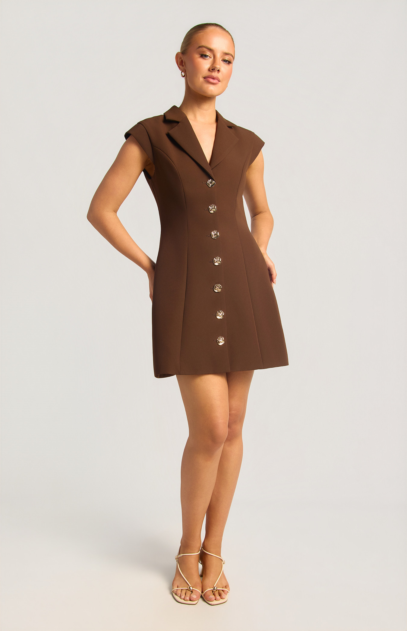 Cap Sleeve Gold Button Collared Detail Dress (SDR1962B)