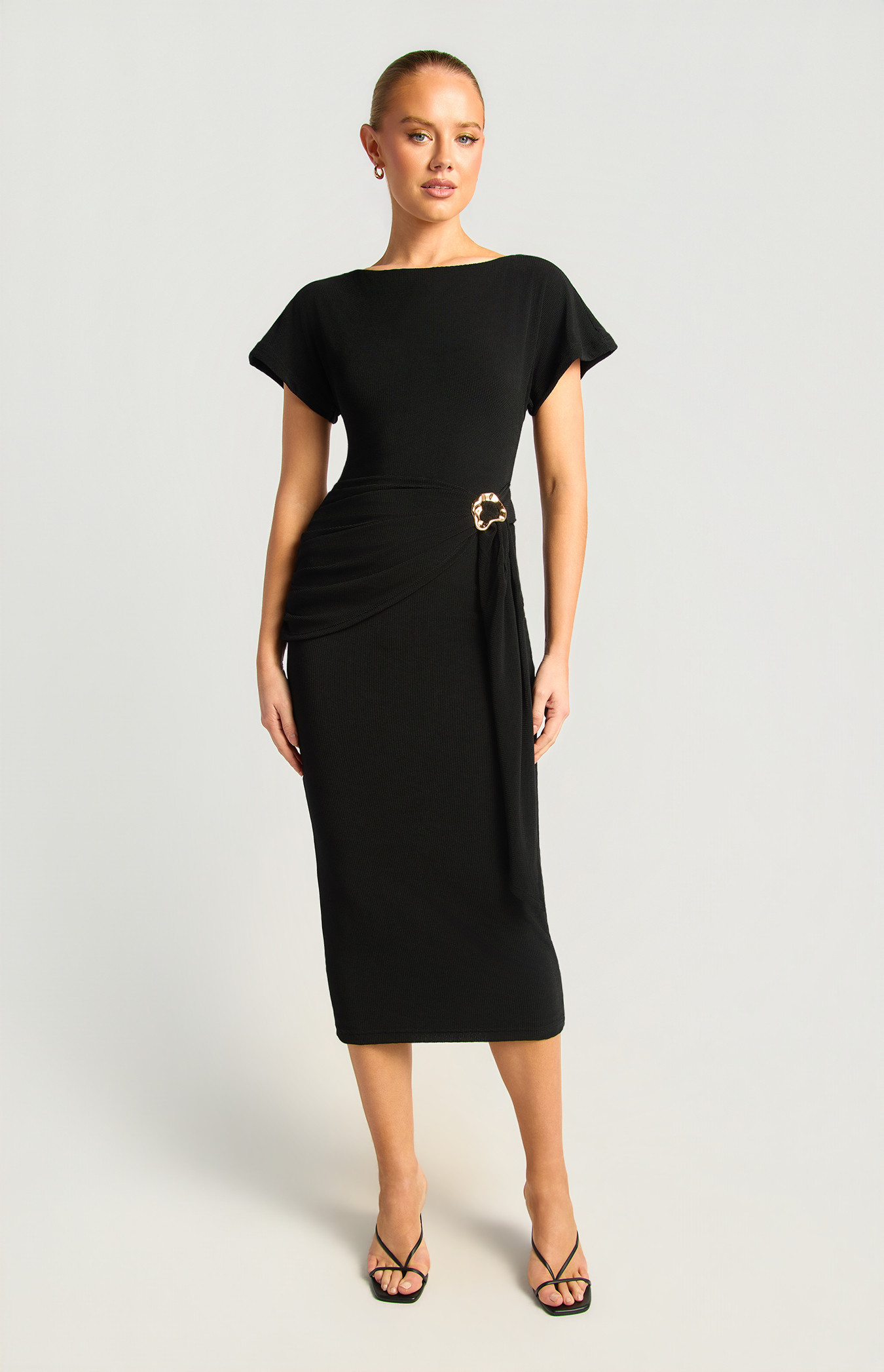 Textured Jersey Dress With Ruched And Sash Detail (SDR1969B)