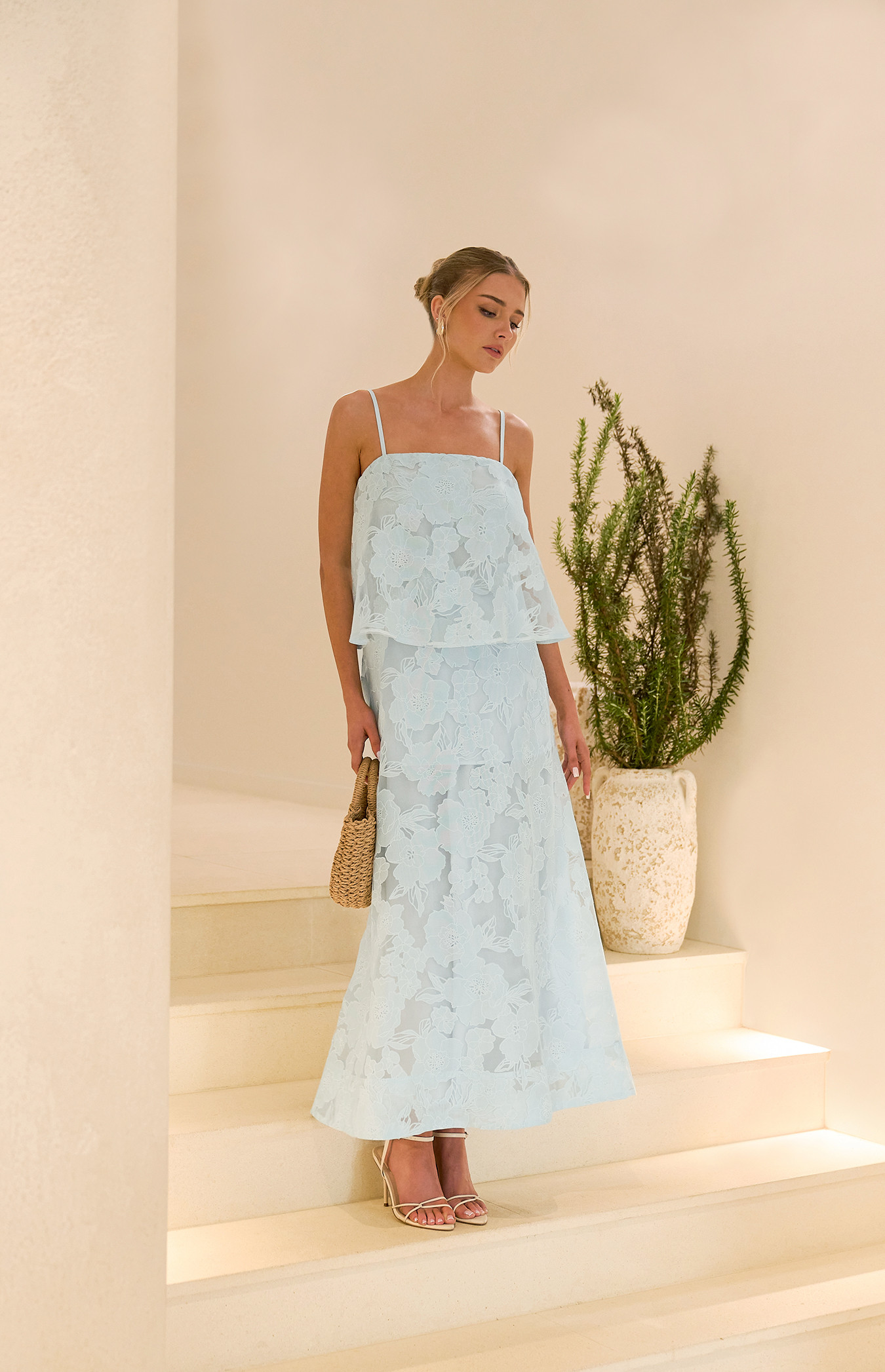 Sheer Floral Tiered Dress with Slip Skirt Lining (SDR1997A)
