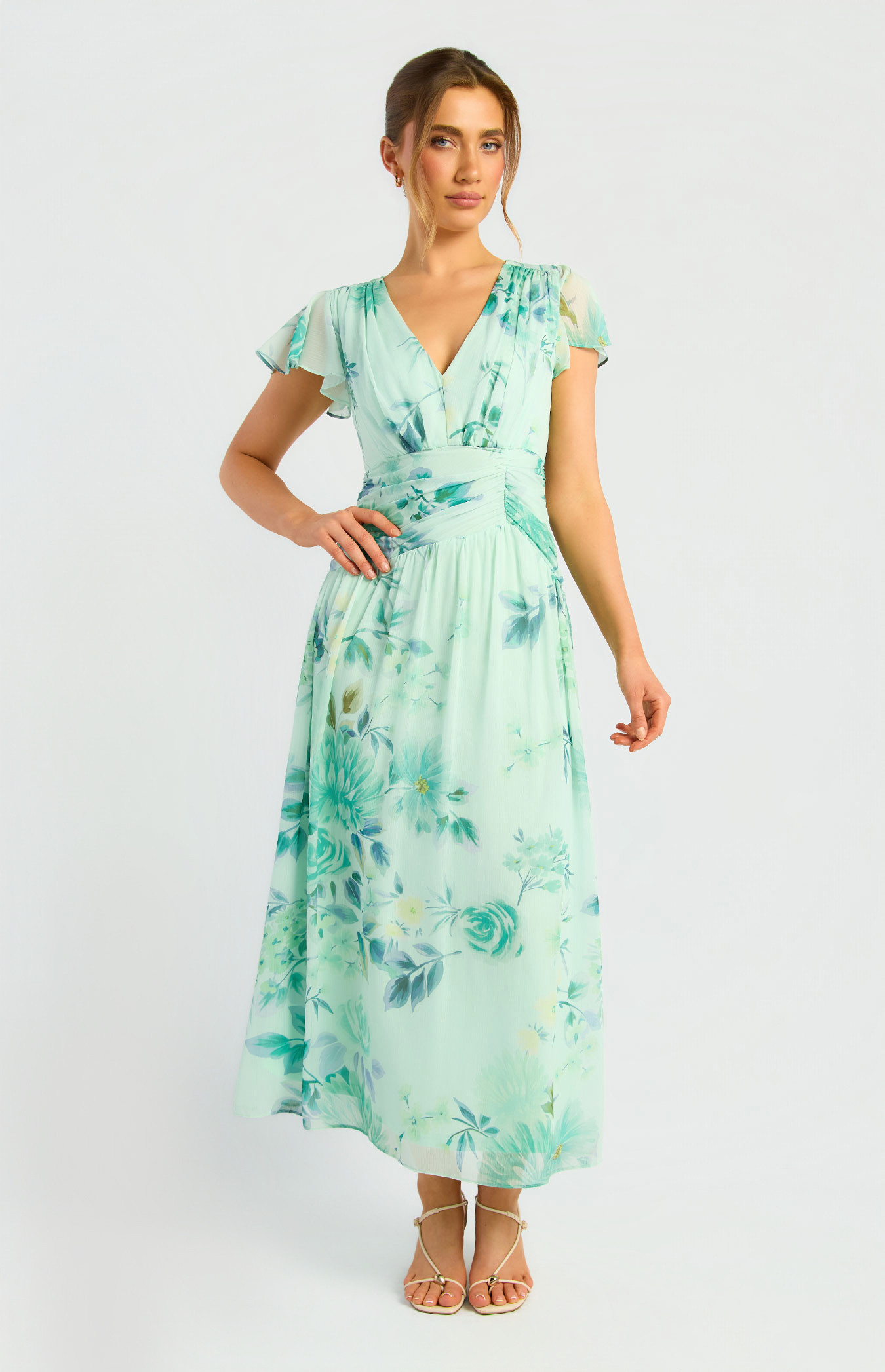 Floral Short Sleeve Chiffon Midi Dress (SDR2000A)