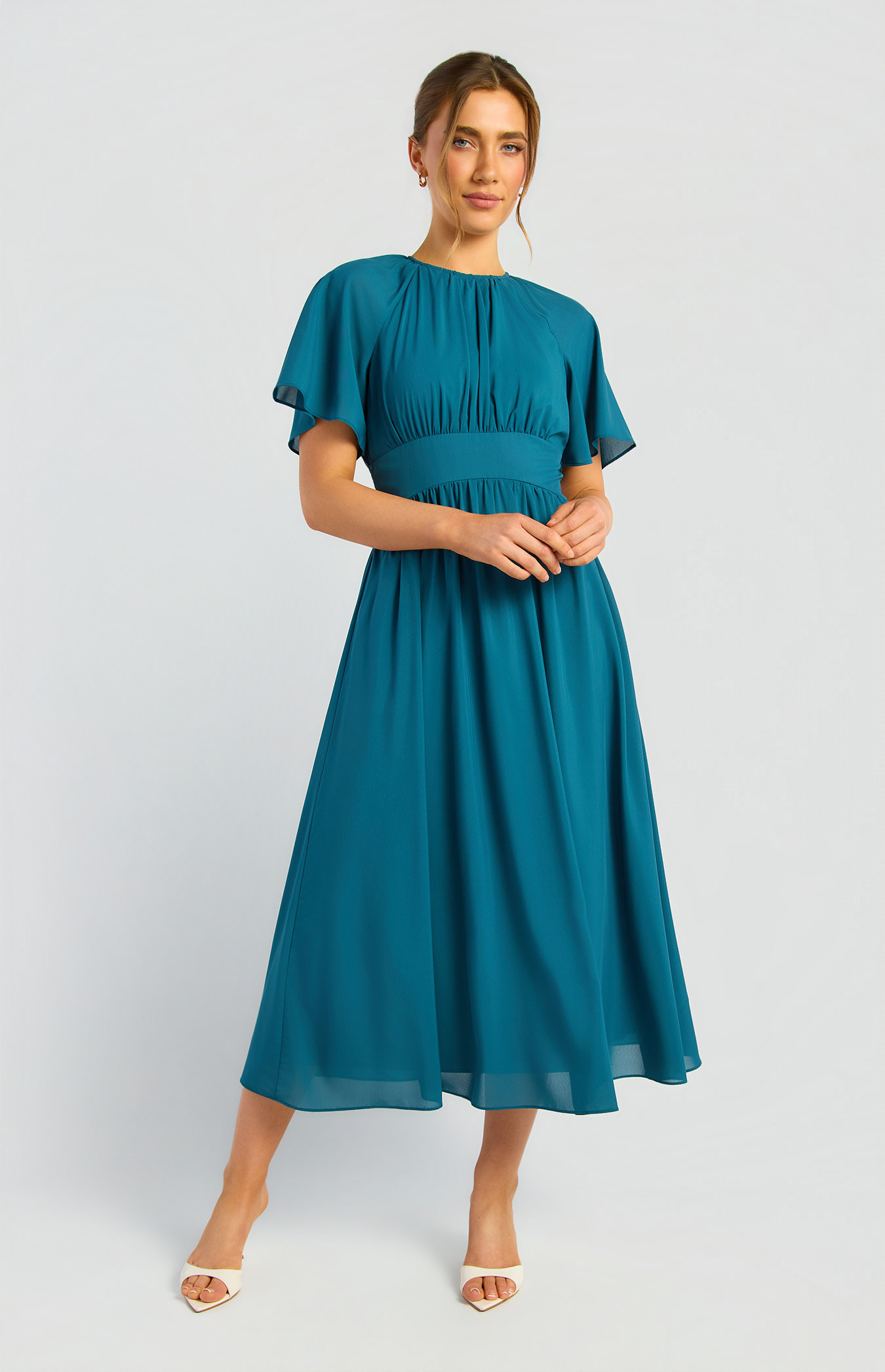 Front Ruched Detail Waist Panel Chiffon Dress (SDR2011A)