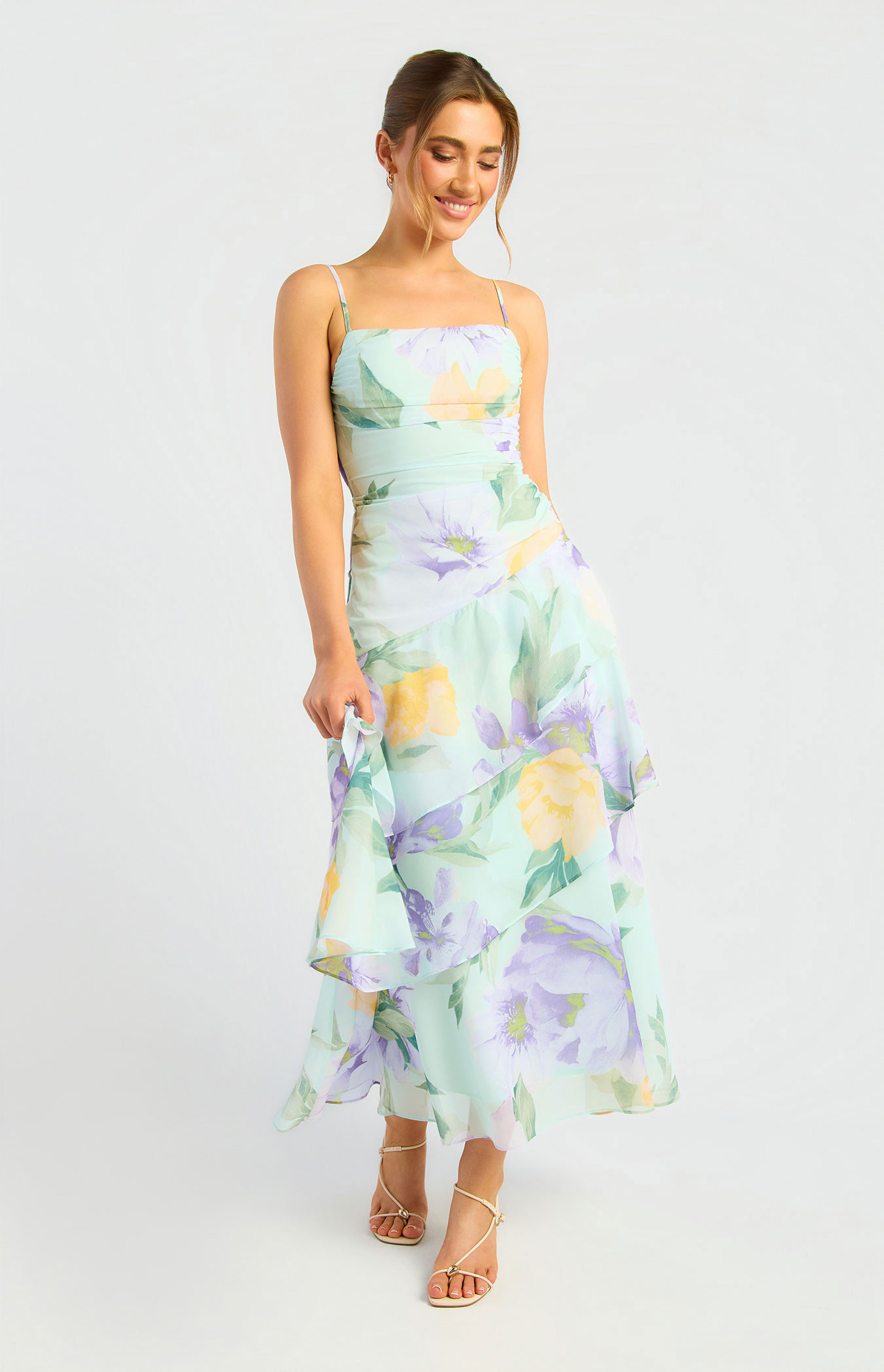 Chiffon Floral Print Tiered Dress (SDR2016A)