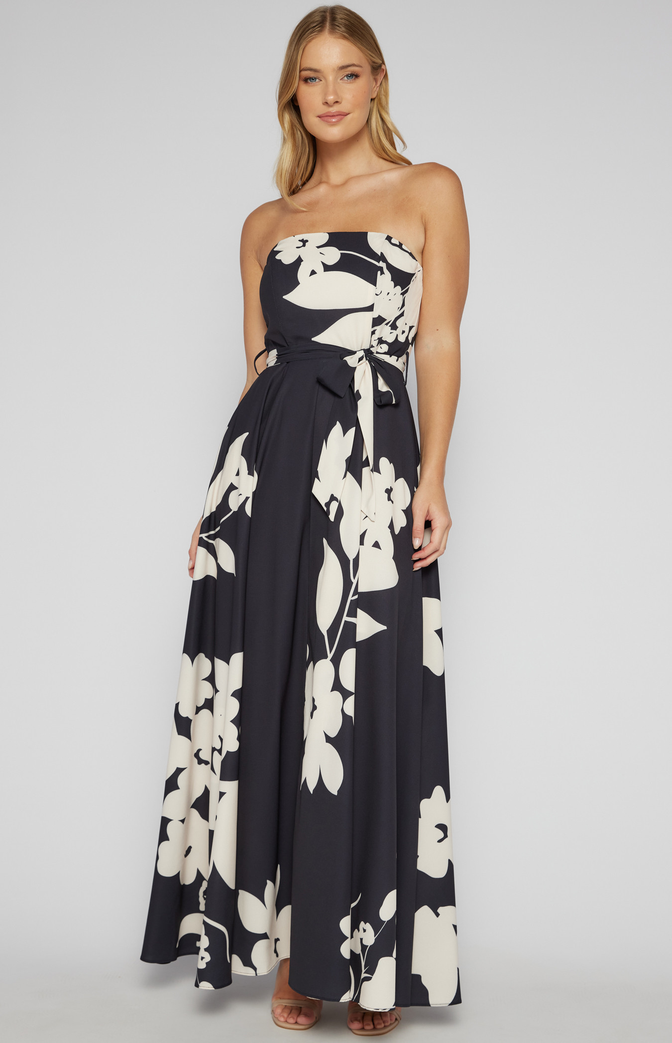 Abstract Floral Strapless Maxi Dress (SDR342-14A)