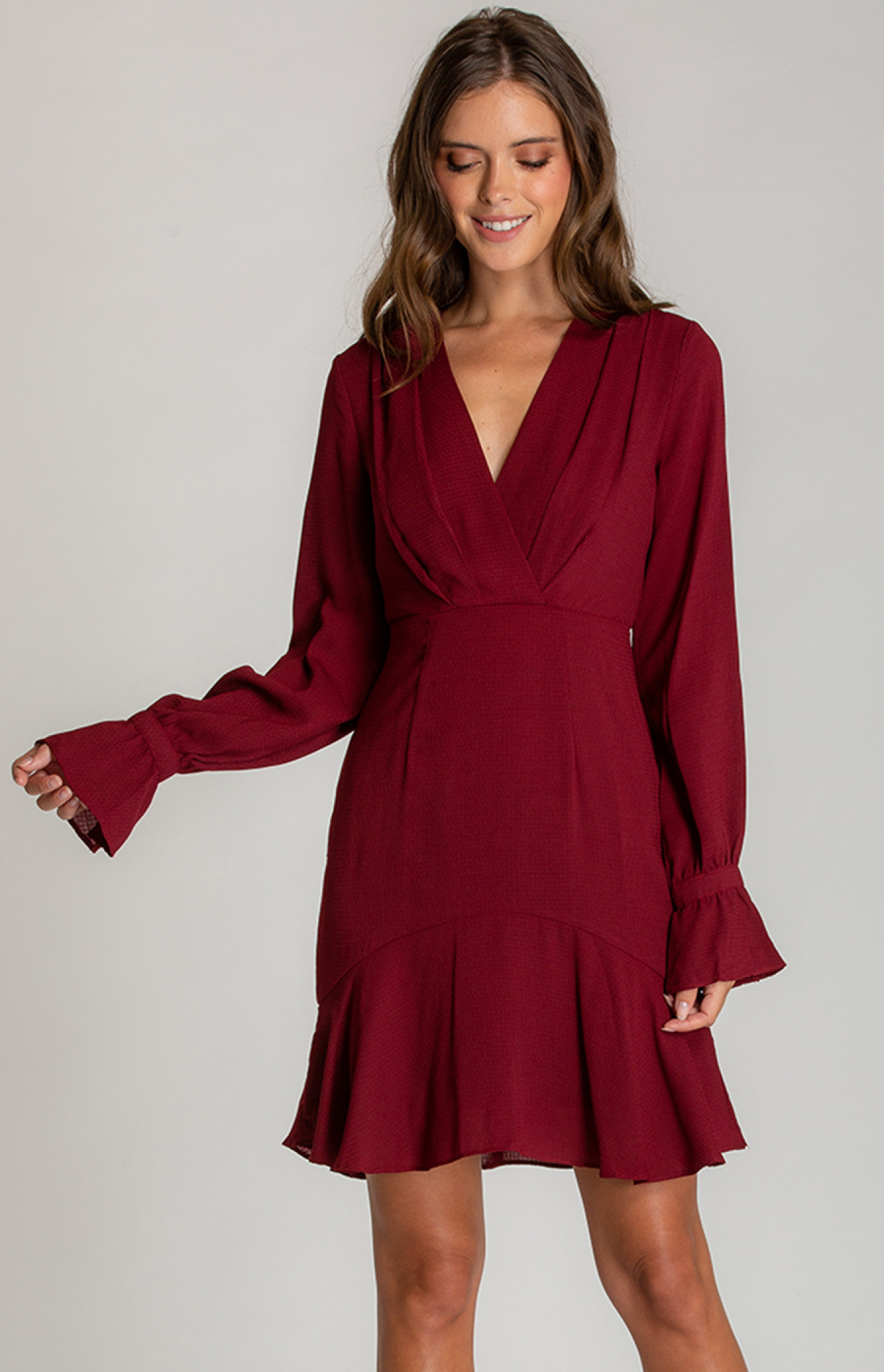 High Waisted Long Sleeve Pleated Dresses