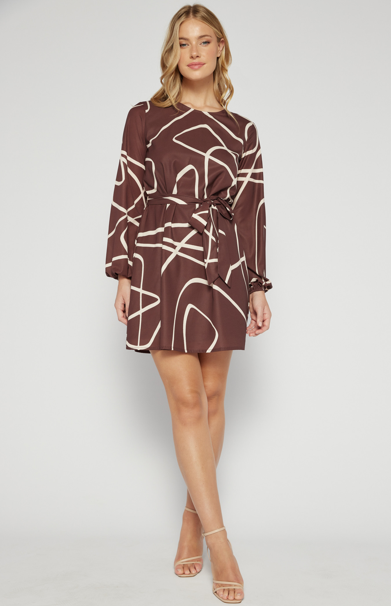 Abstract Printed Round Neck Shift Dress (SDR547-4B)