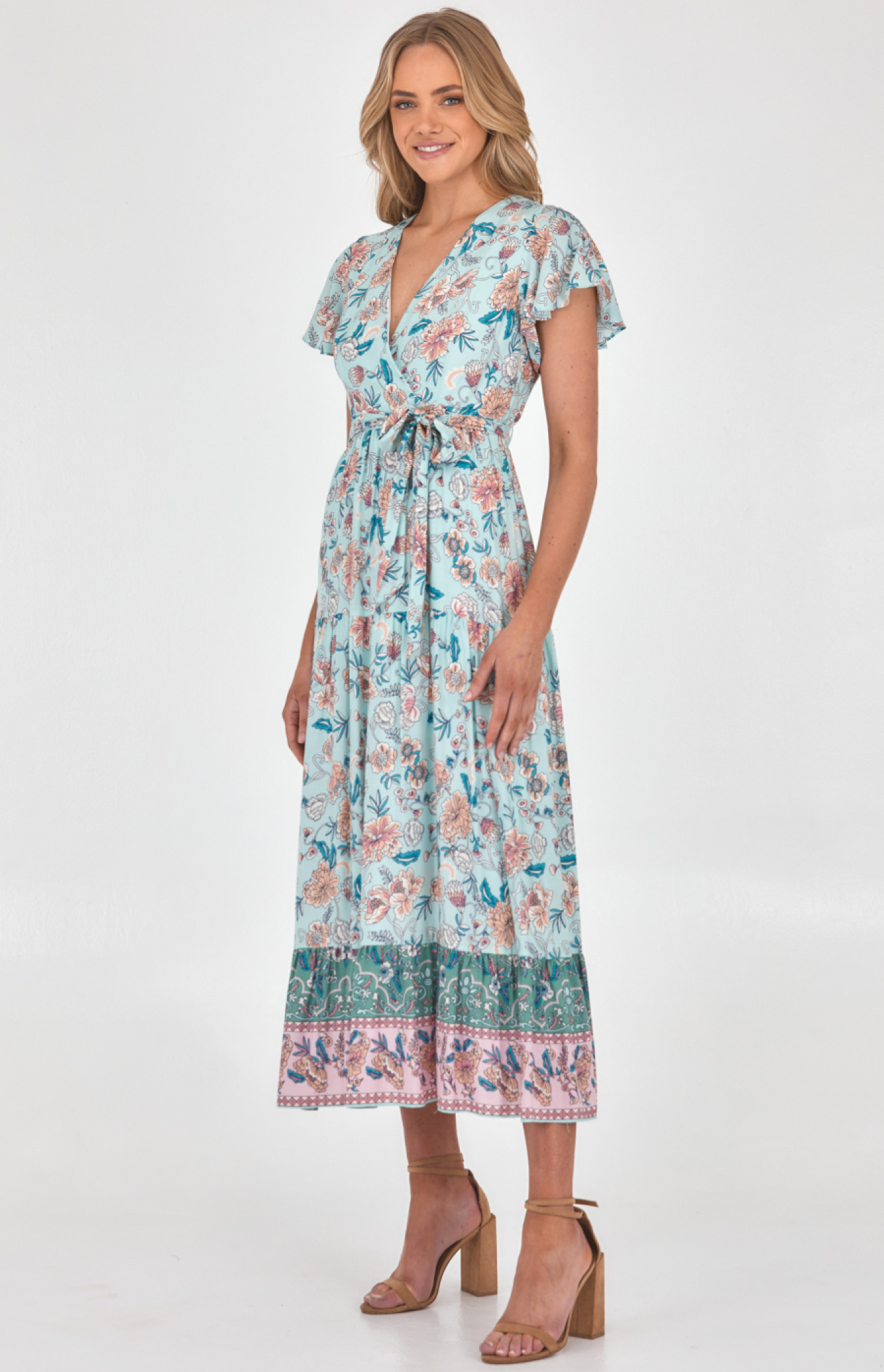 Cotton Boho Placement Print Maxi Dress 