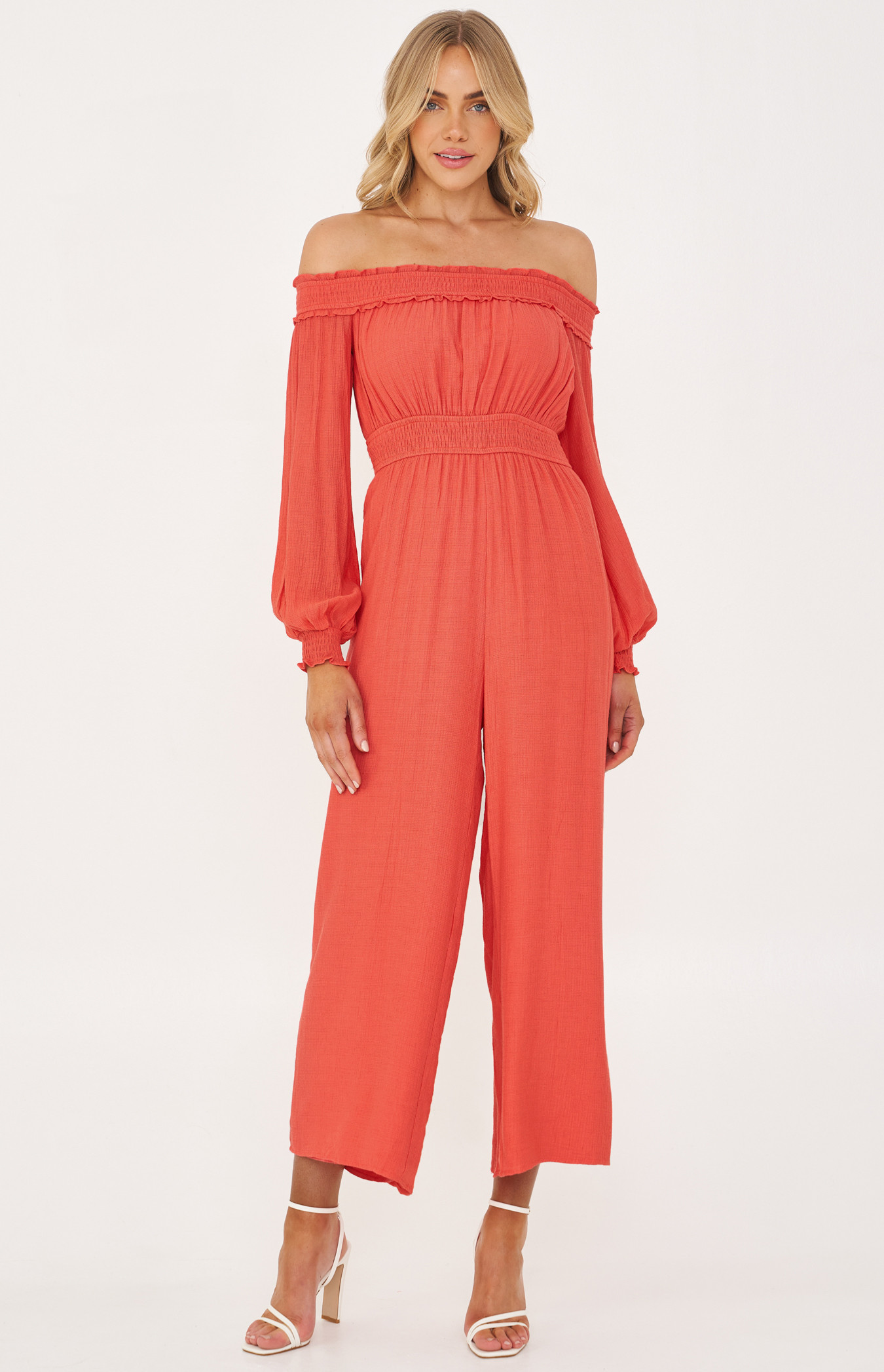 Off the Shoulder Jumpsuit with Shirred Waist (SJP526A)