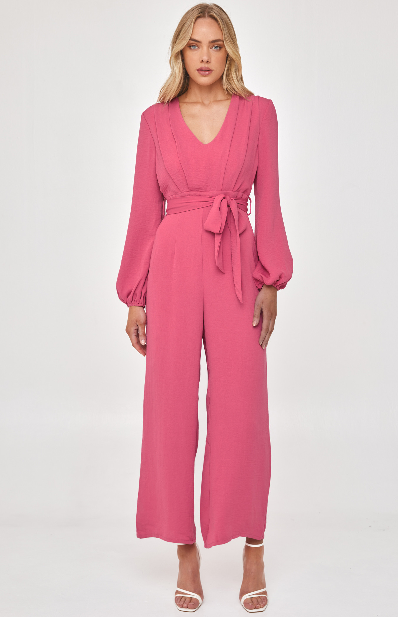 Pleated Detail Bubble Sleeve Jumpsuit with Belt (SJP527A)