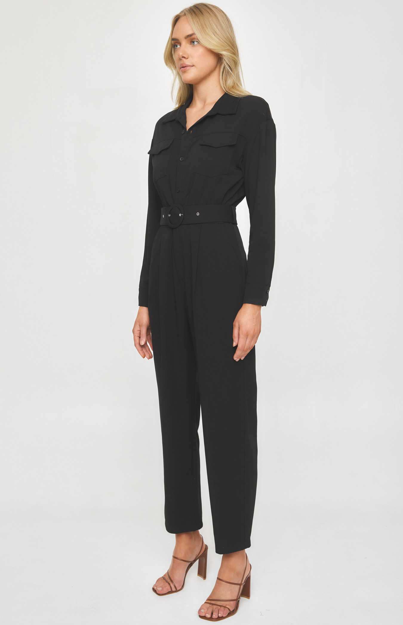 Utility Jumpsuit with Round Buckle and Front Pockets (SJP528A)