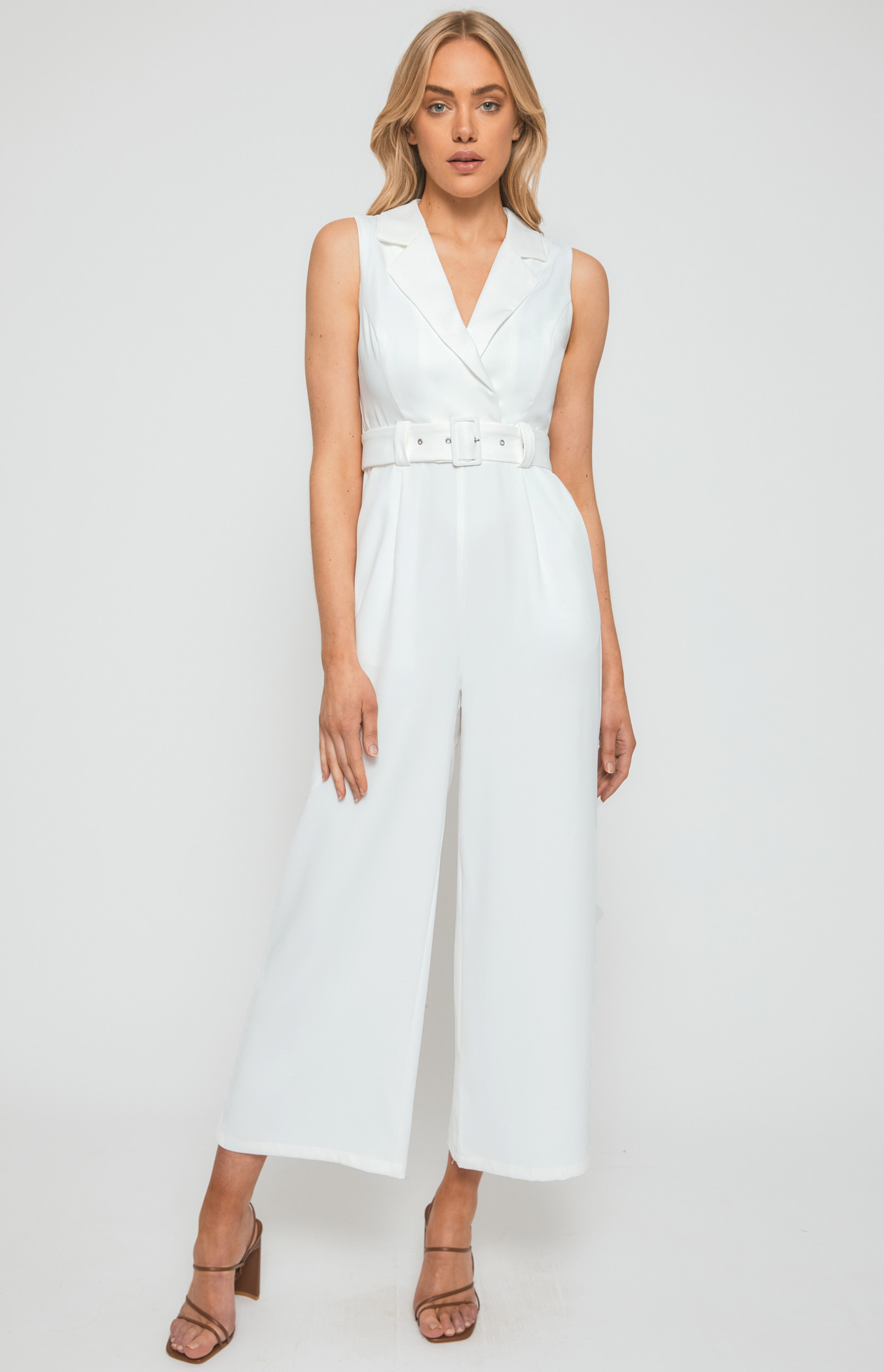 Collared Jumpsuit with Self Fabric Buckle (SJP544B) 