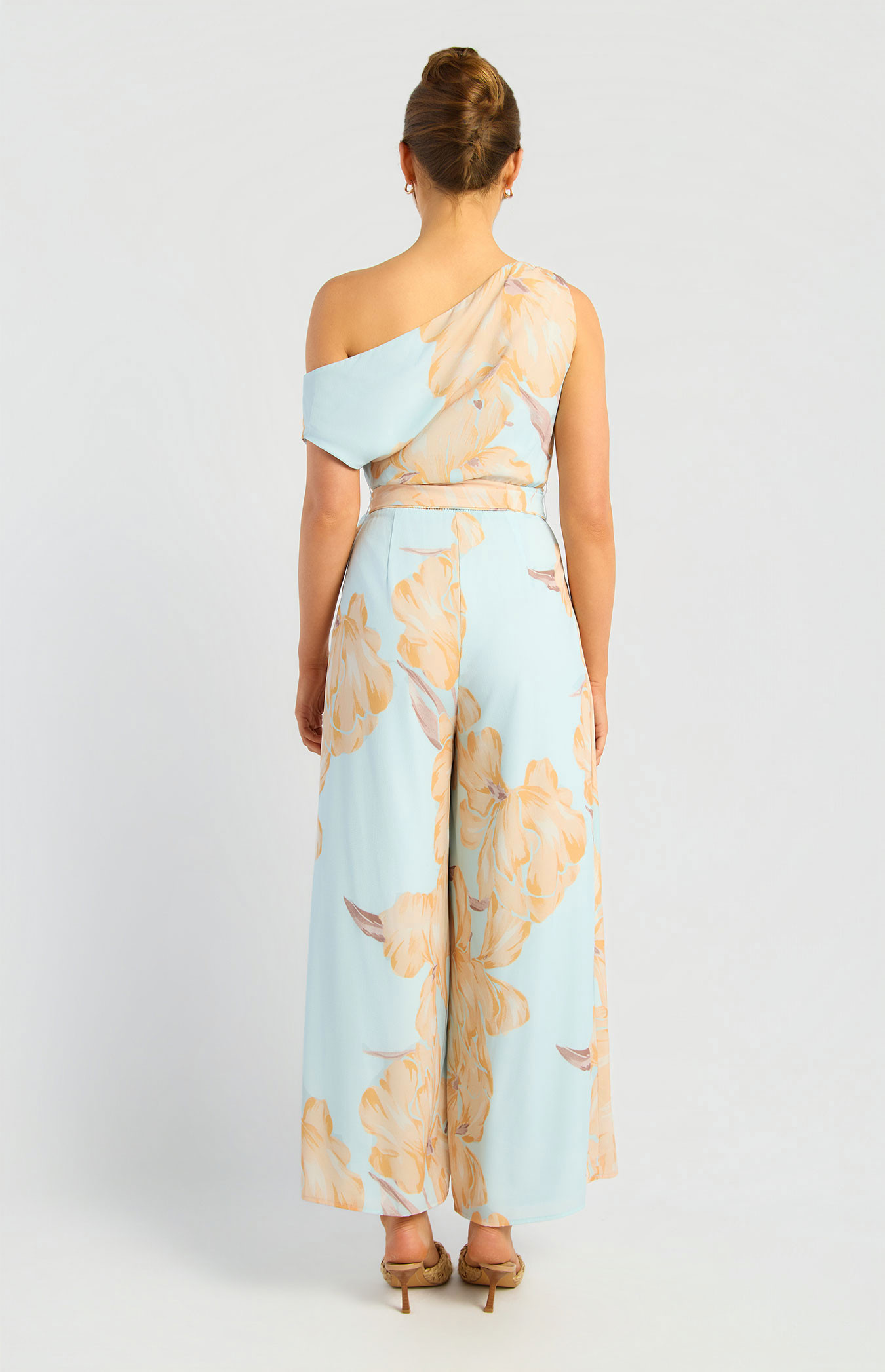 One Shoulder Jumpsuit Floral Placement Print With Tie Belt (SJP616-3A)