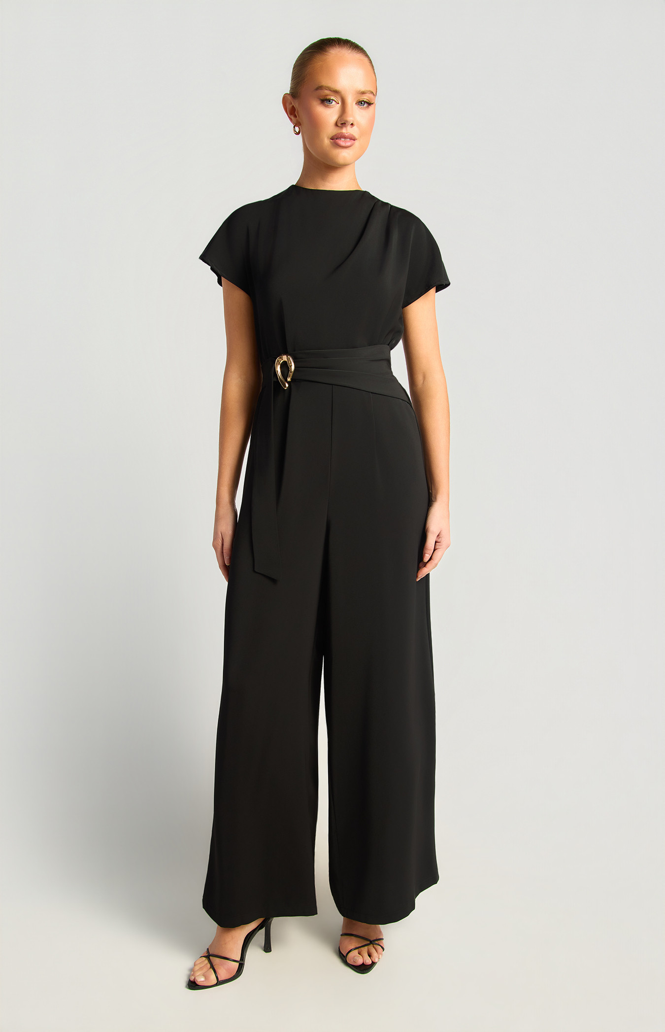 Front Pleated Detail With Gold Buckle Jumpsuit (SJP640B)