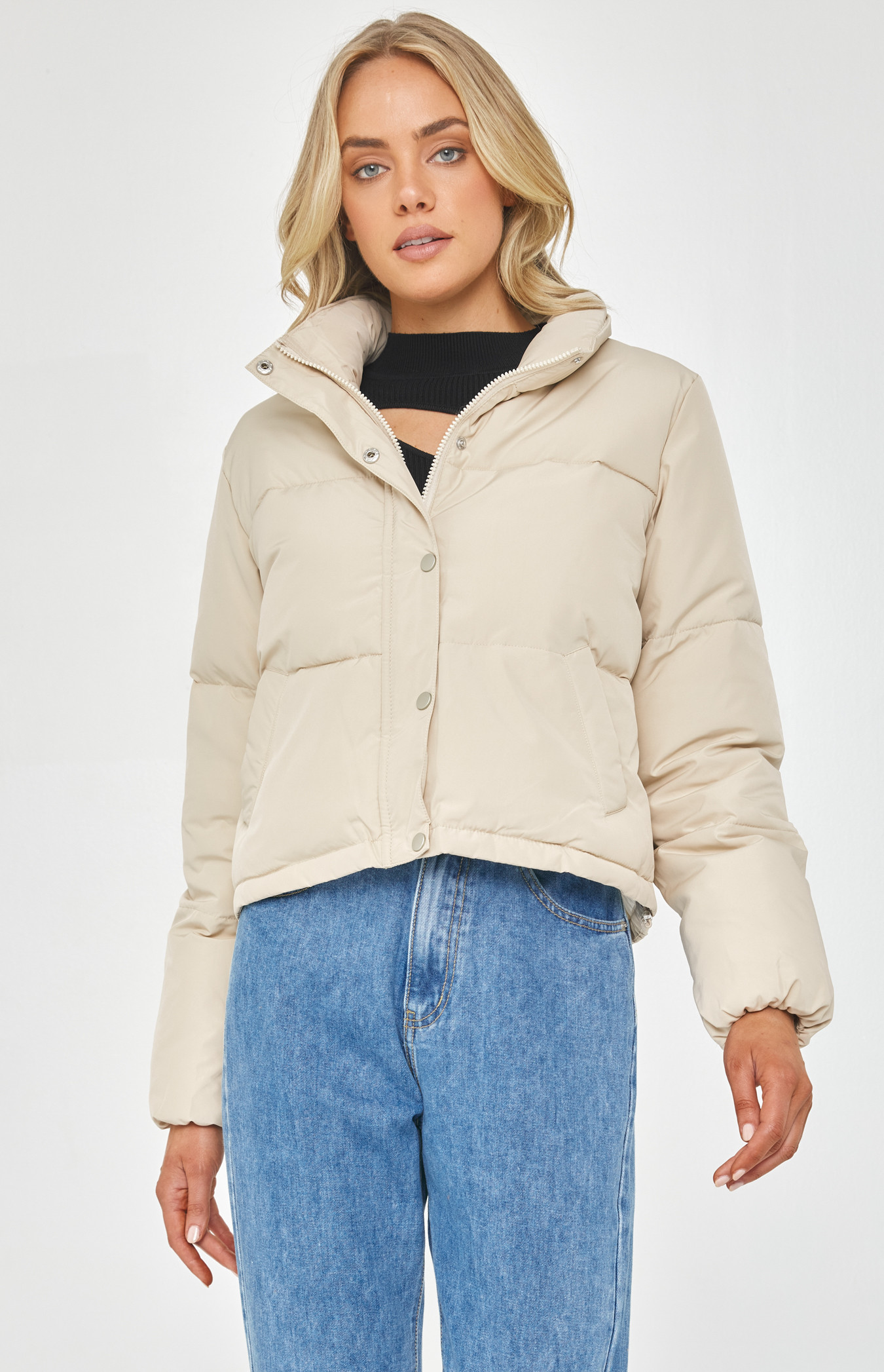 Puffer Jacket with Zip and Front Button Details (SJT359A)